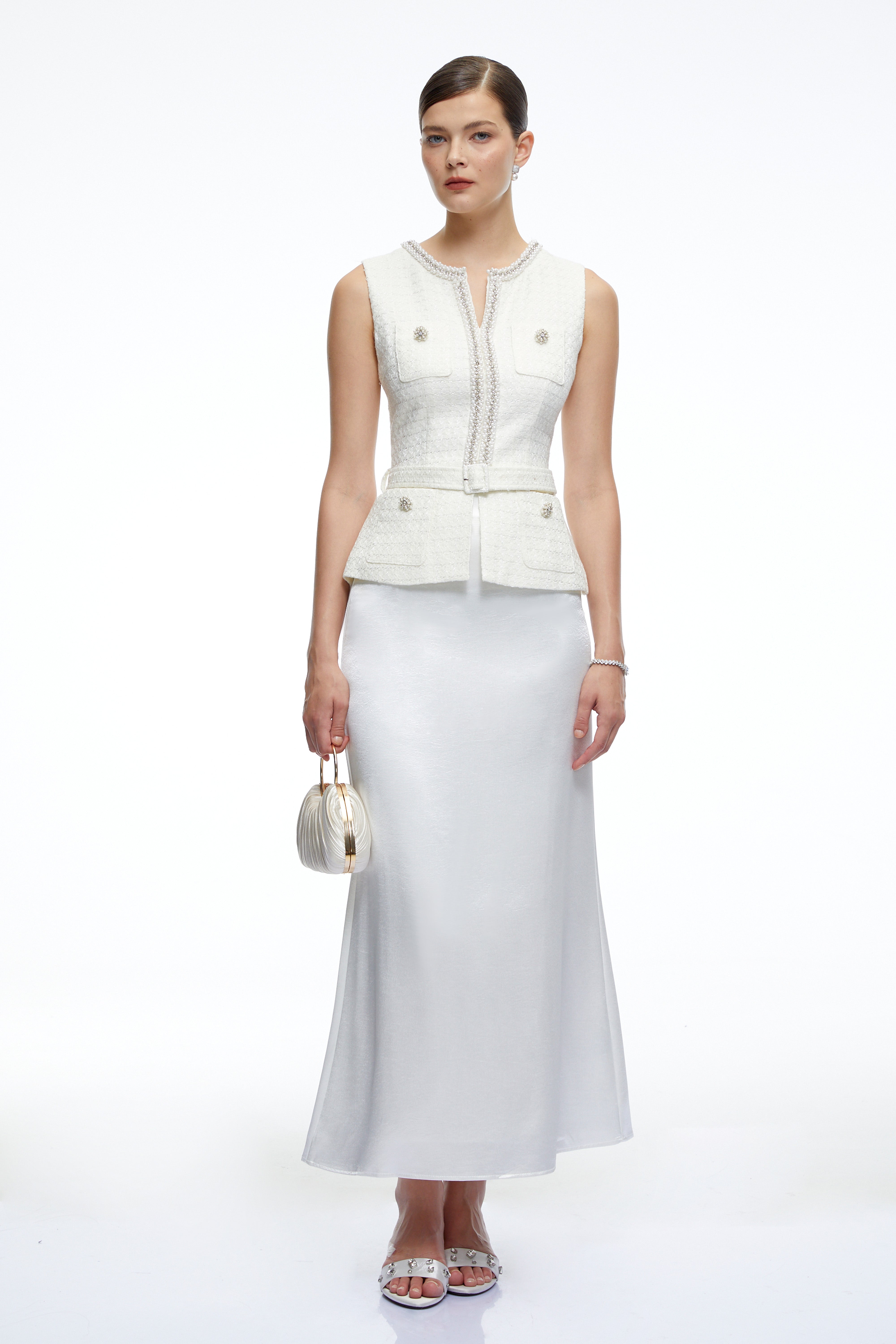 Madison White Tweed Top & Maxi Skirt Set