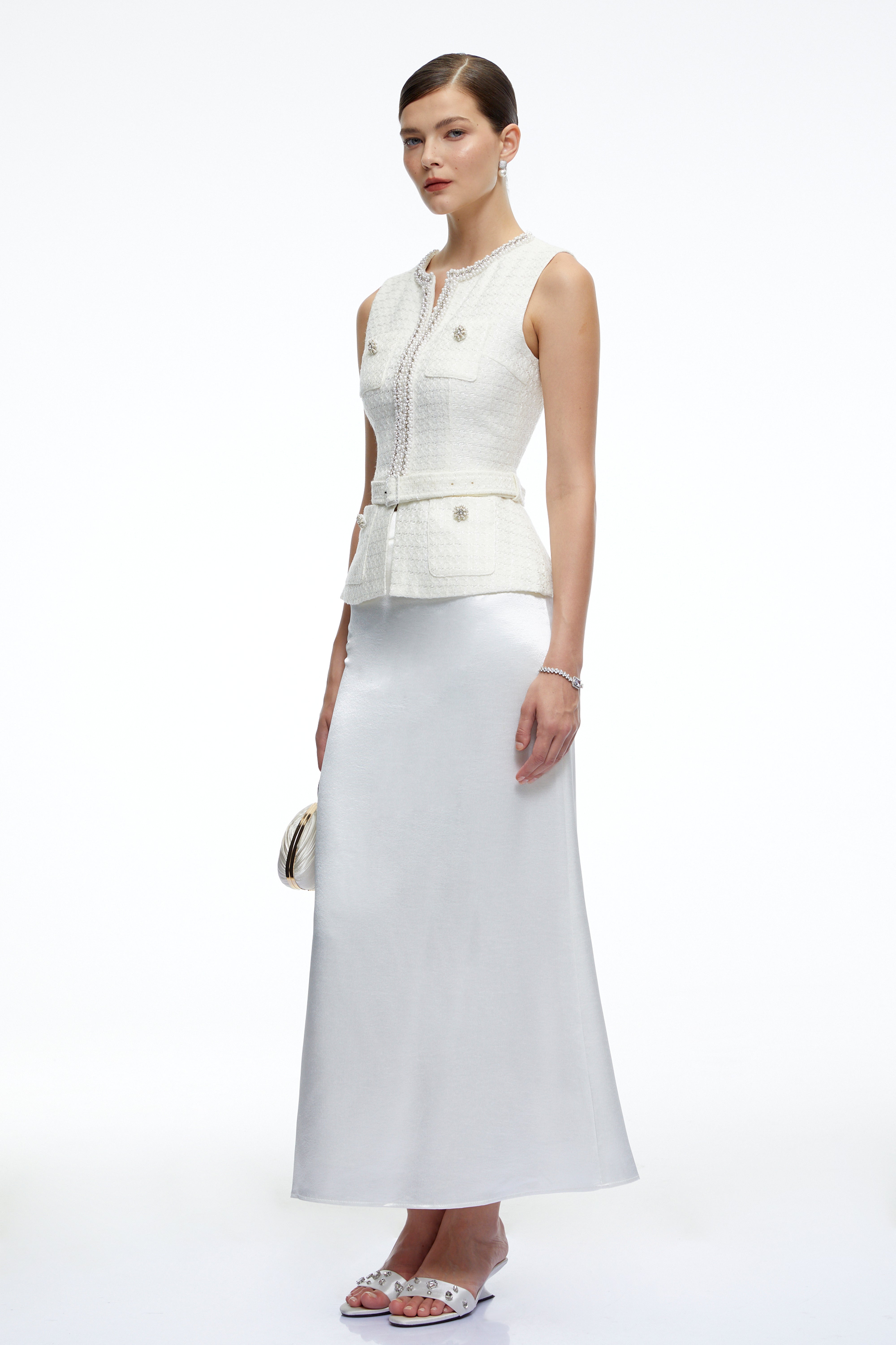 Madison White Tweed Top & Maxi Skirt Set