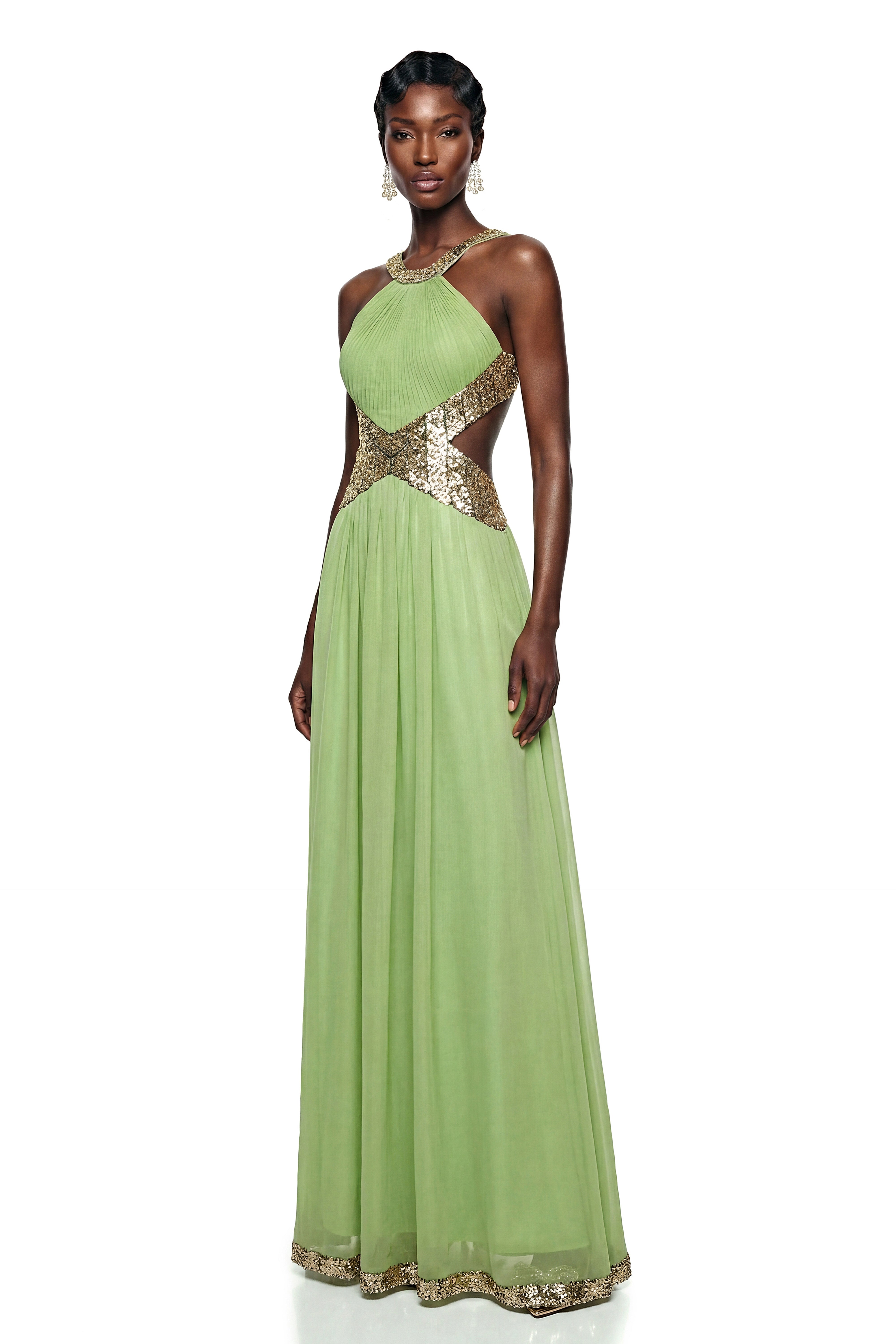 Magnolia Green Halterneck Sequin Maxi Dress (Final Sale-US Only)