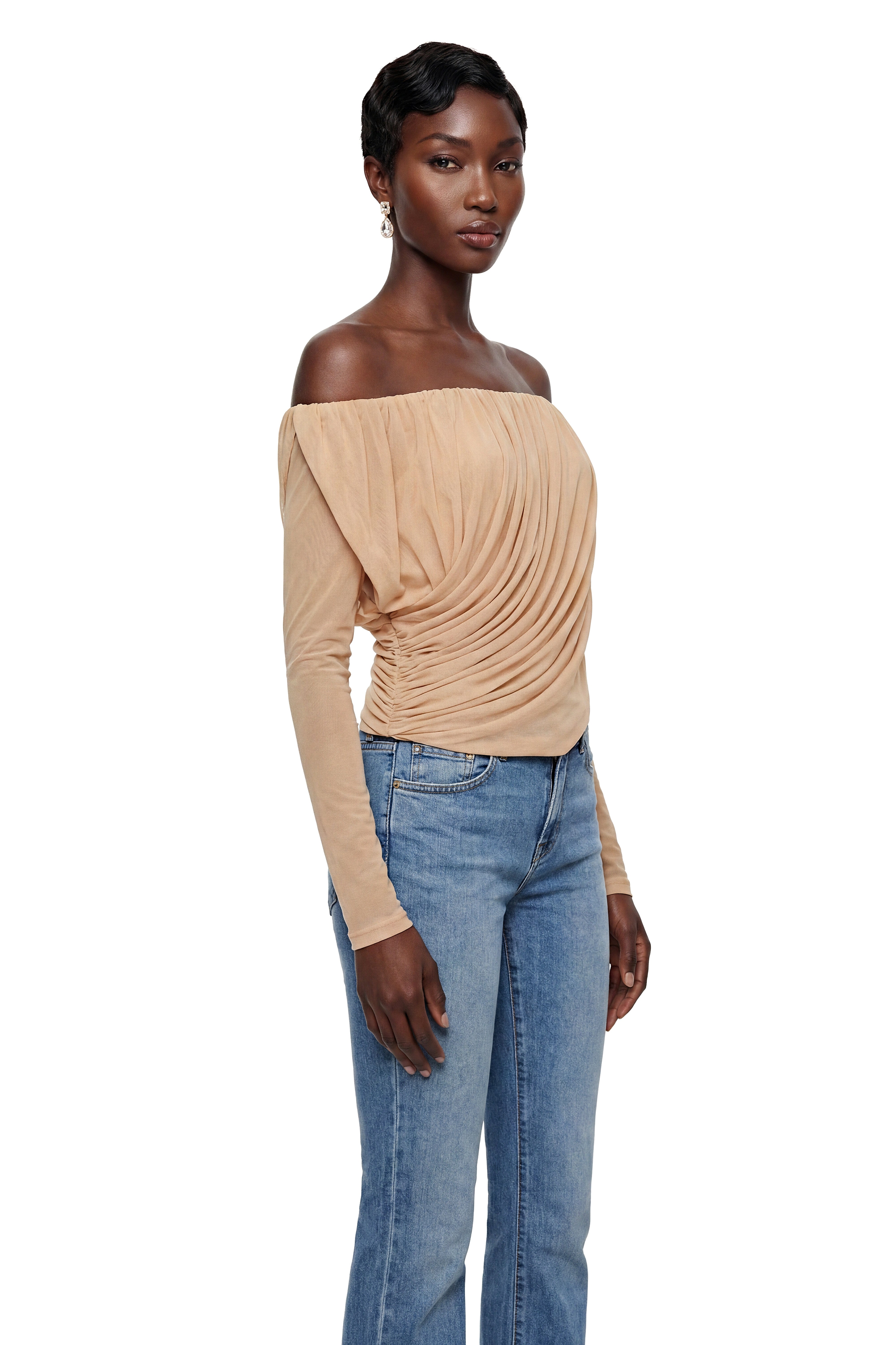 Maisy Brown Asymmetrical Ruched Top
