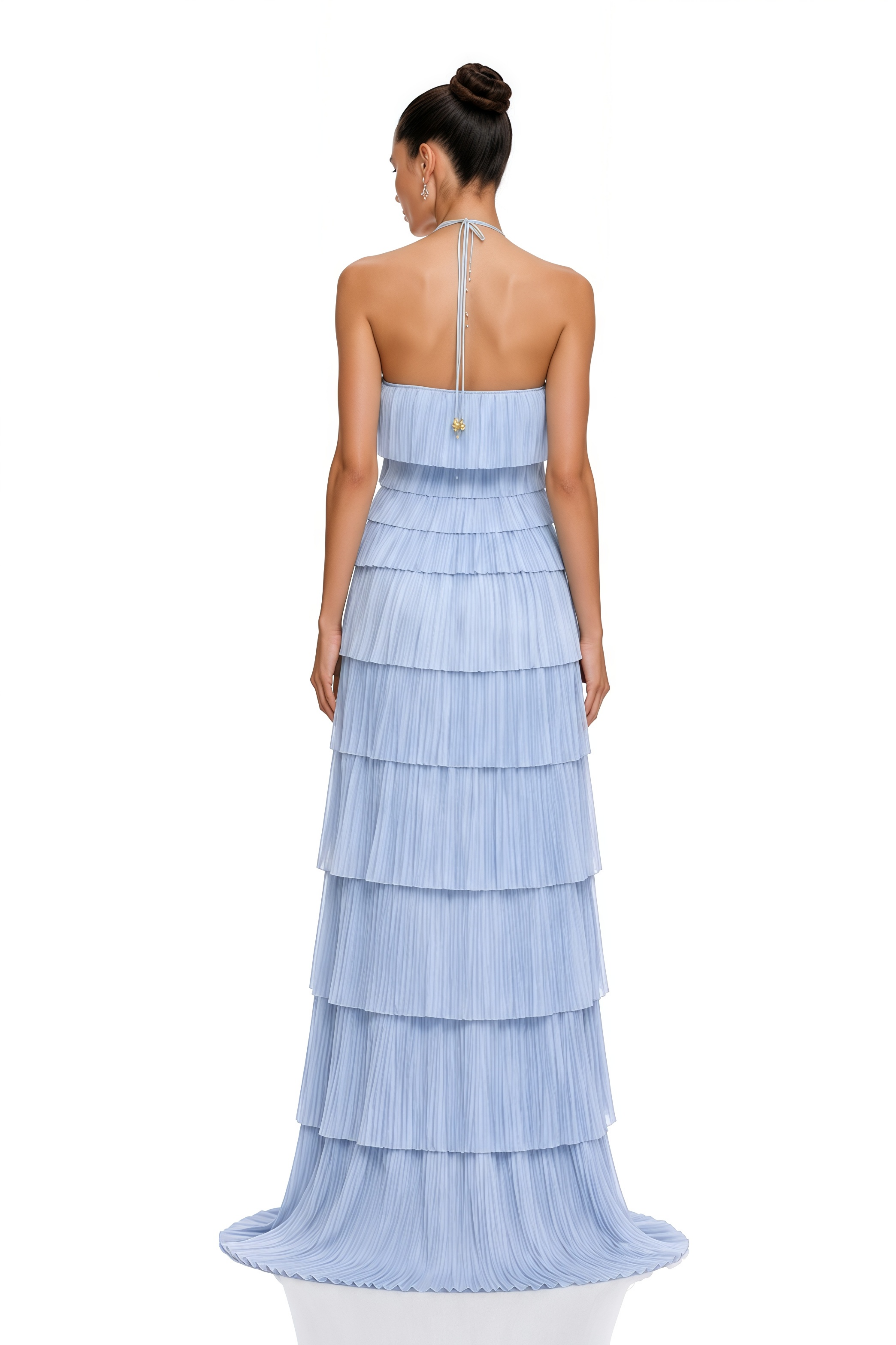Robe longue plissée à col licou Mara Blue