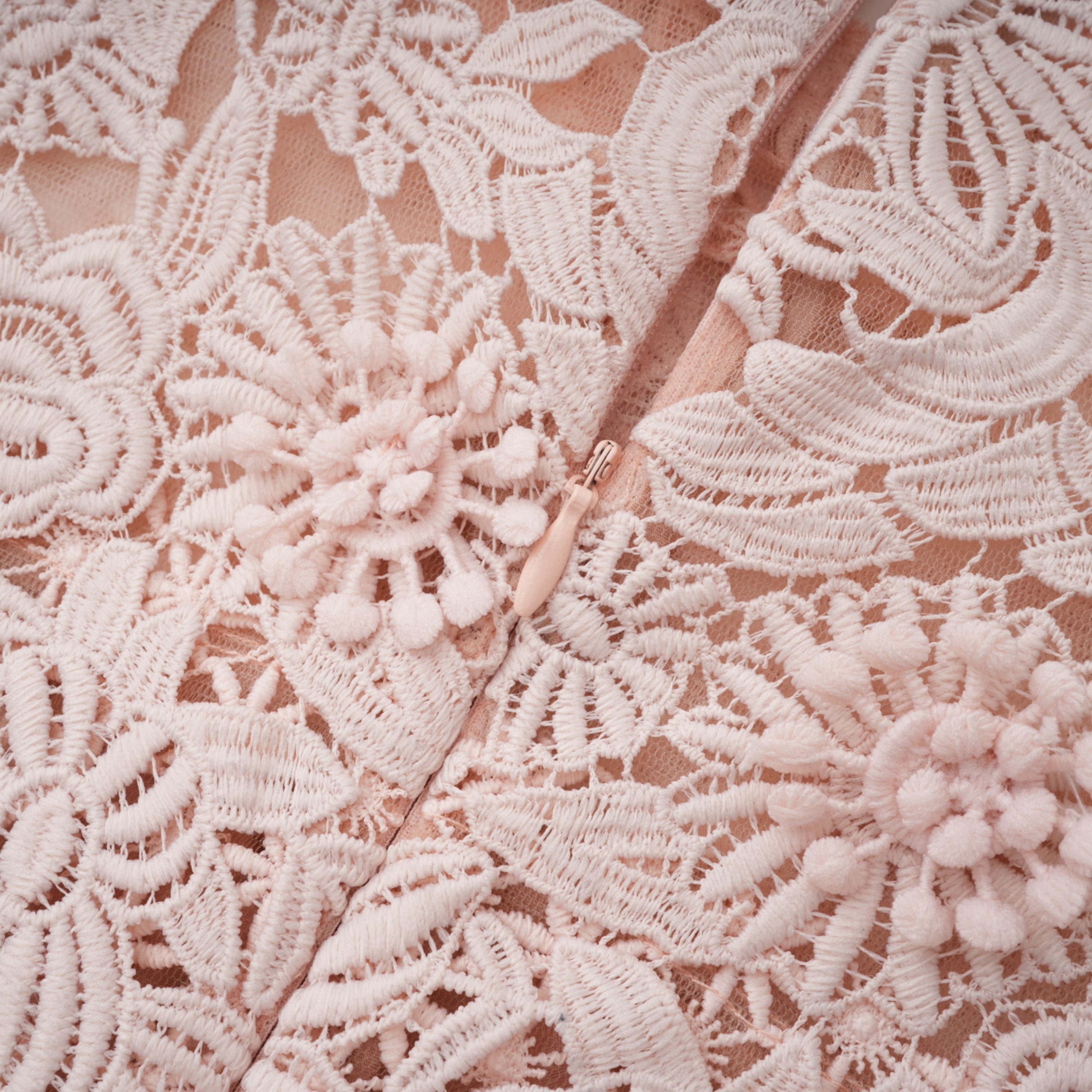 Margaret Light Pink Floral Crochet Midi Dress (Final Sale)