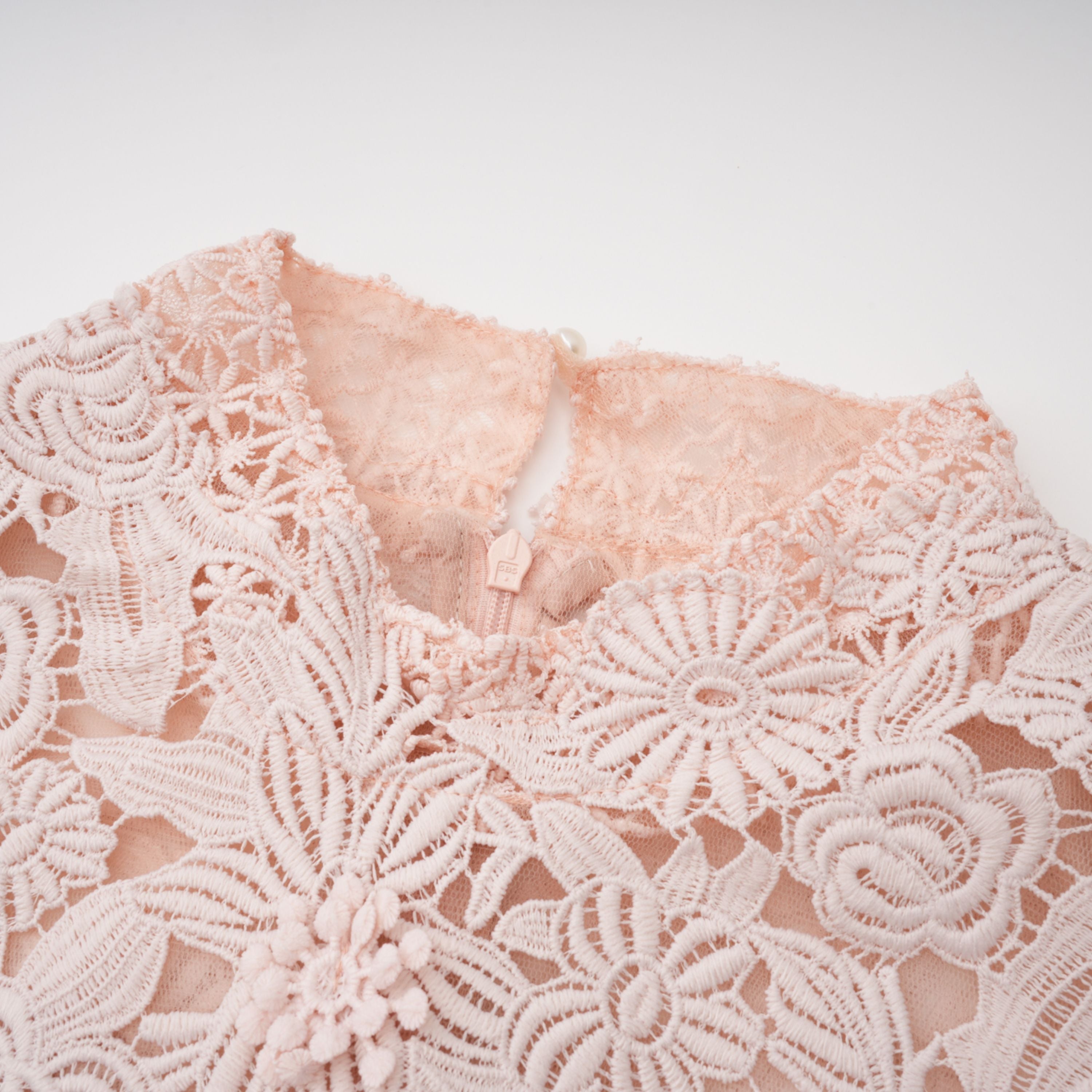Margaret Light Pink Floral Crochet Midi Dress (Final Sale-US Only)
