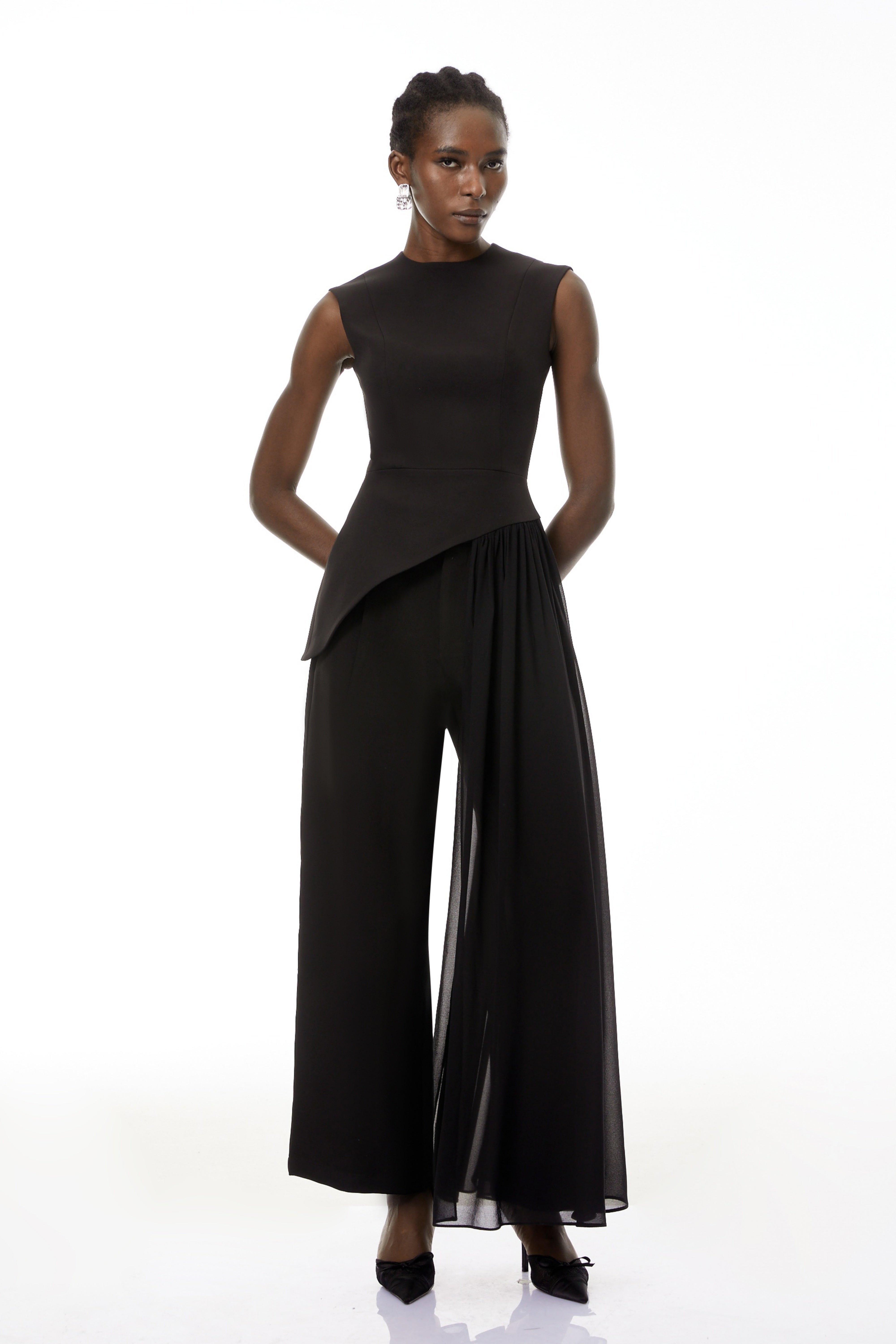 Margaux Black Asymmetrical Top & Trousers Set (Final Sale-US Only)