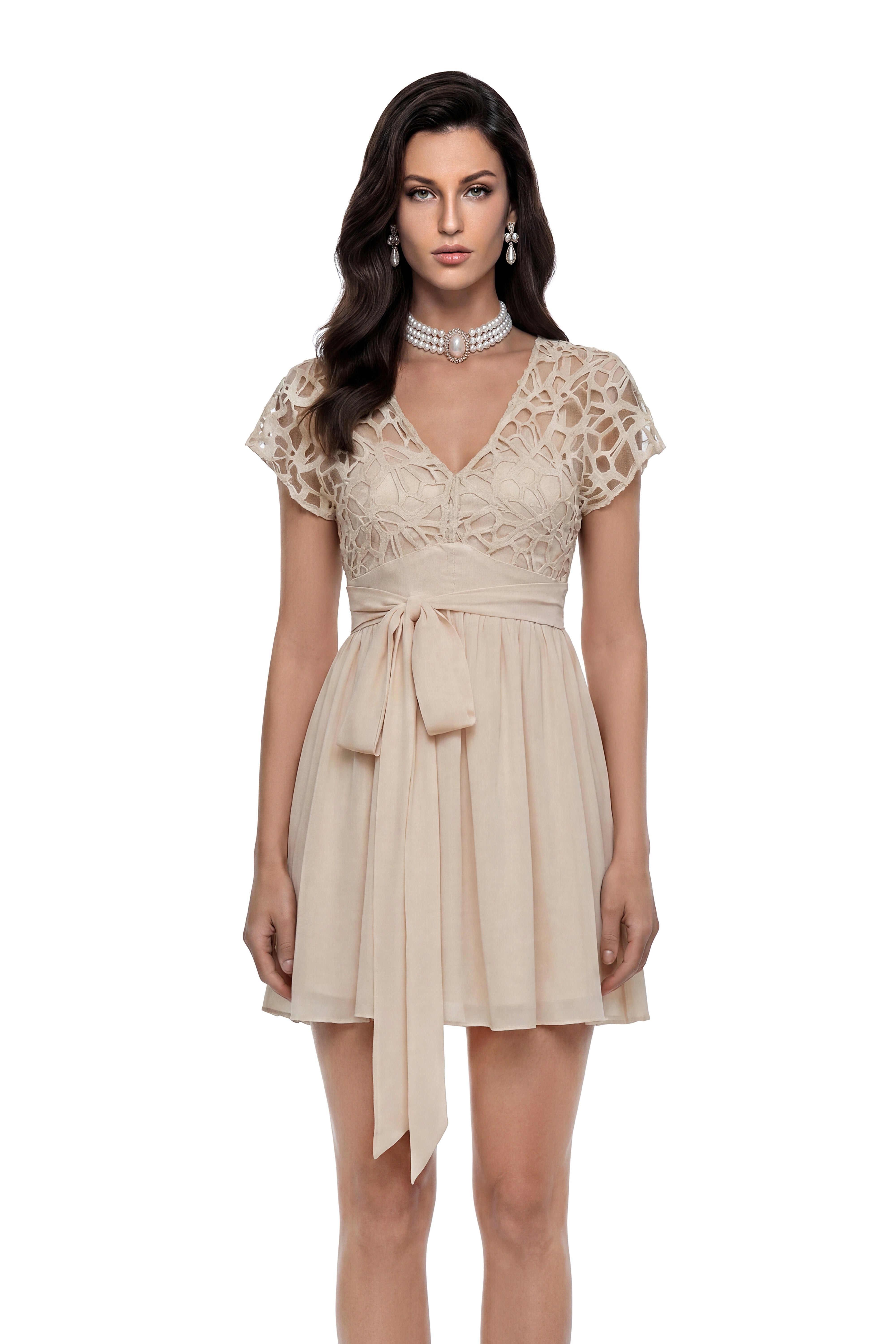 Margot Beige Cut-Out Ruched Mini Dress (Final Sale)