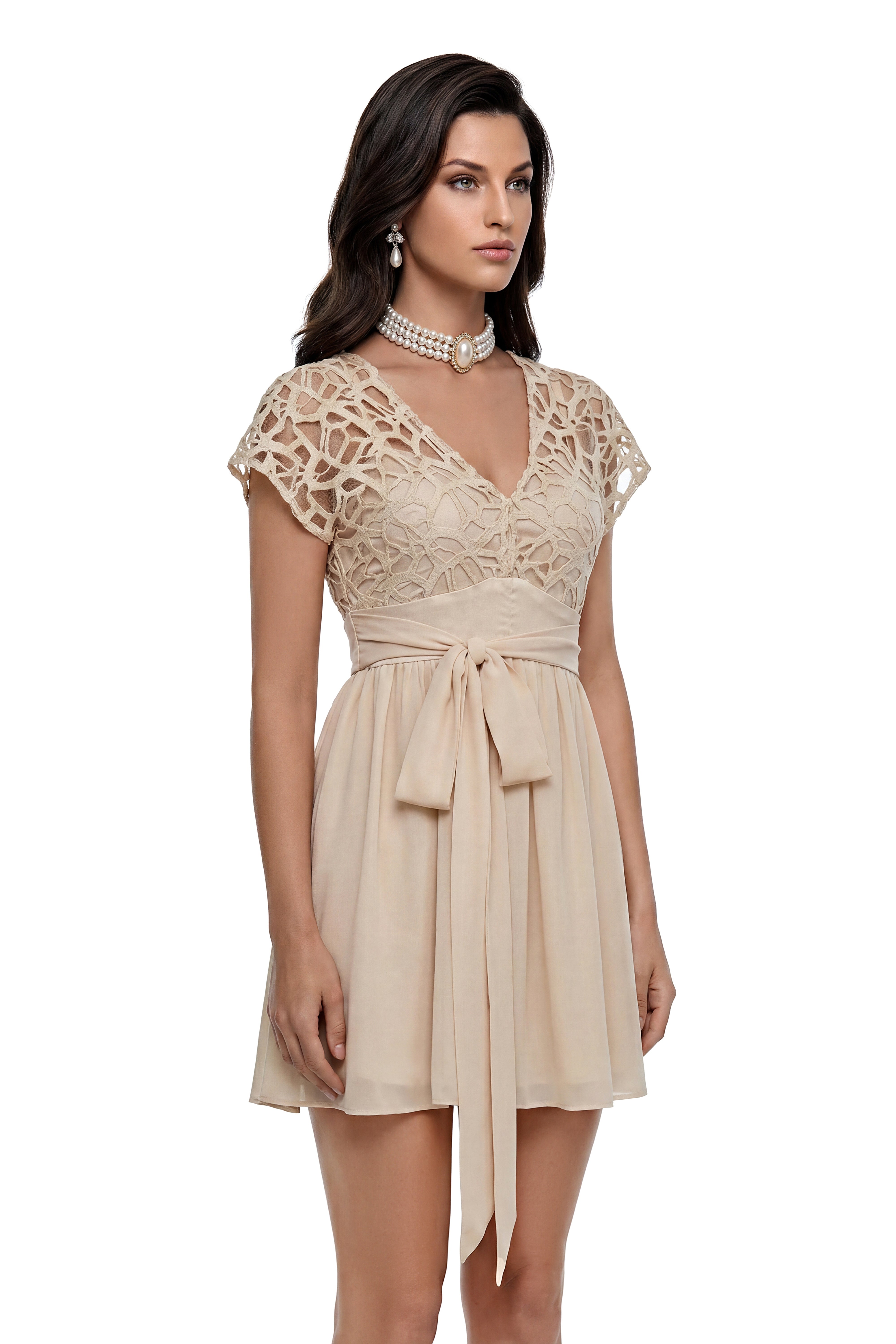 Margot Beige Cut-Out Ruched Mini Dress (Final Sale)