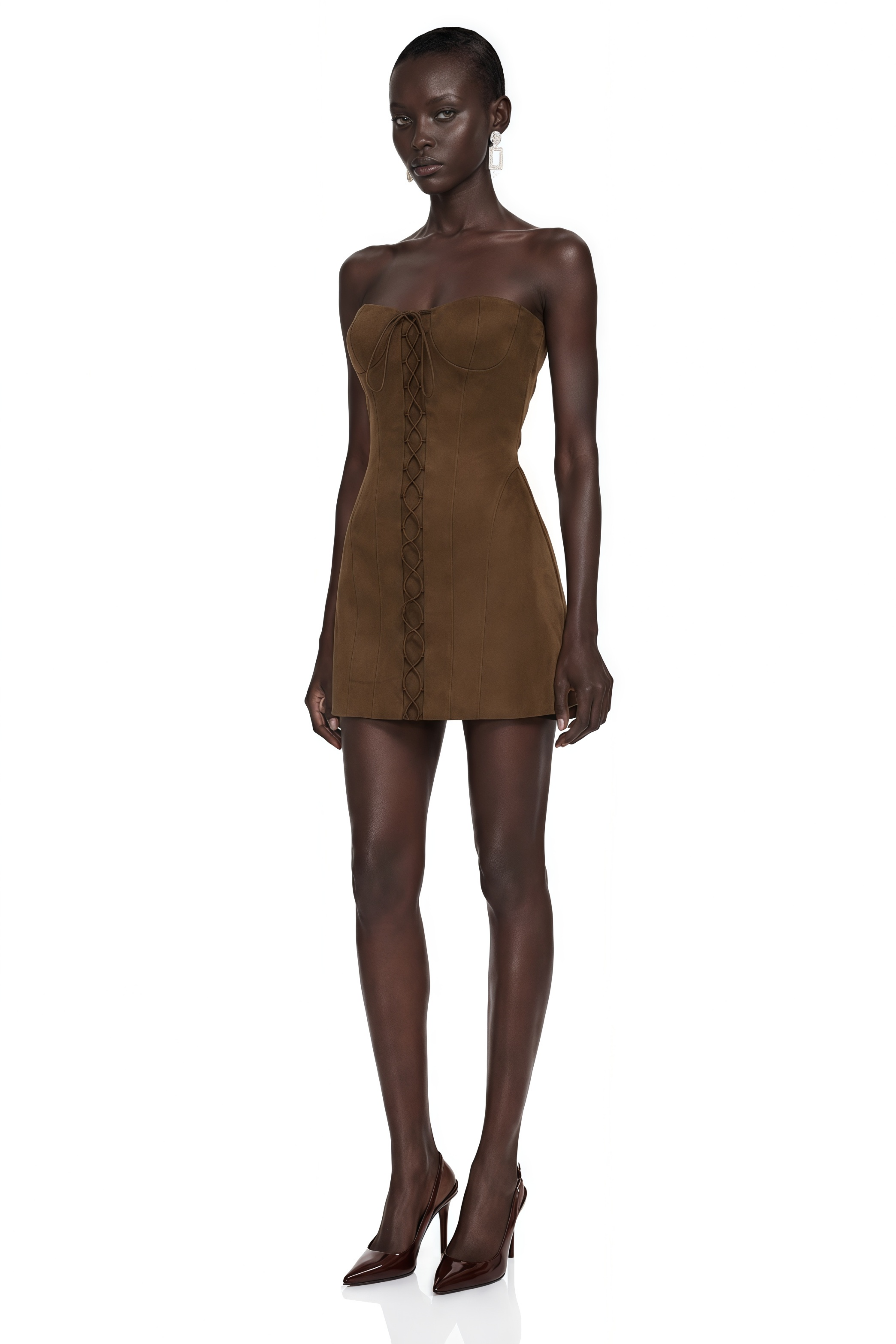 Marianne Dark Brown Off Shoulder Mini Dress
