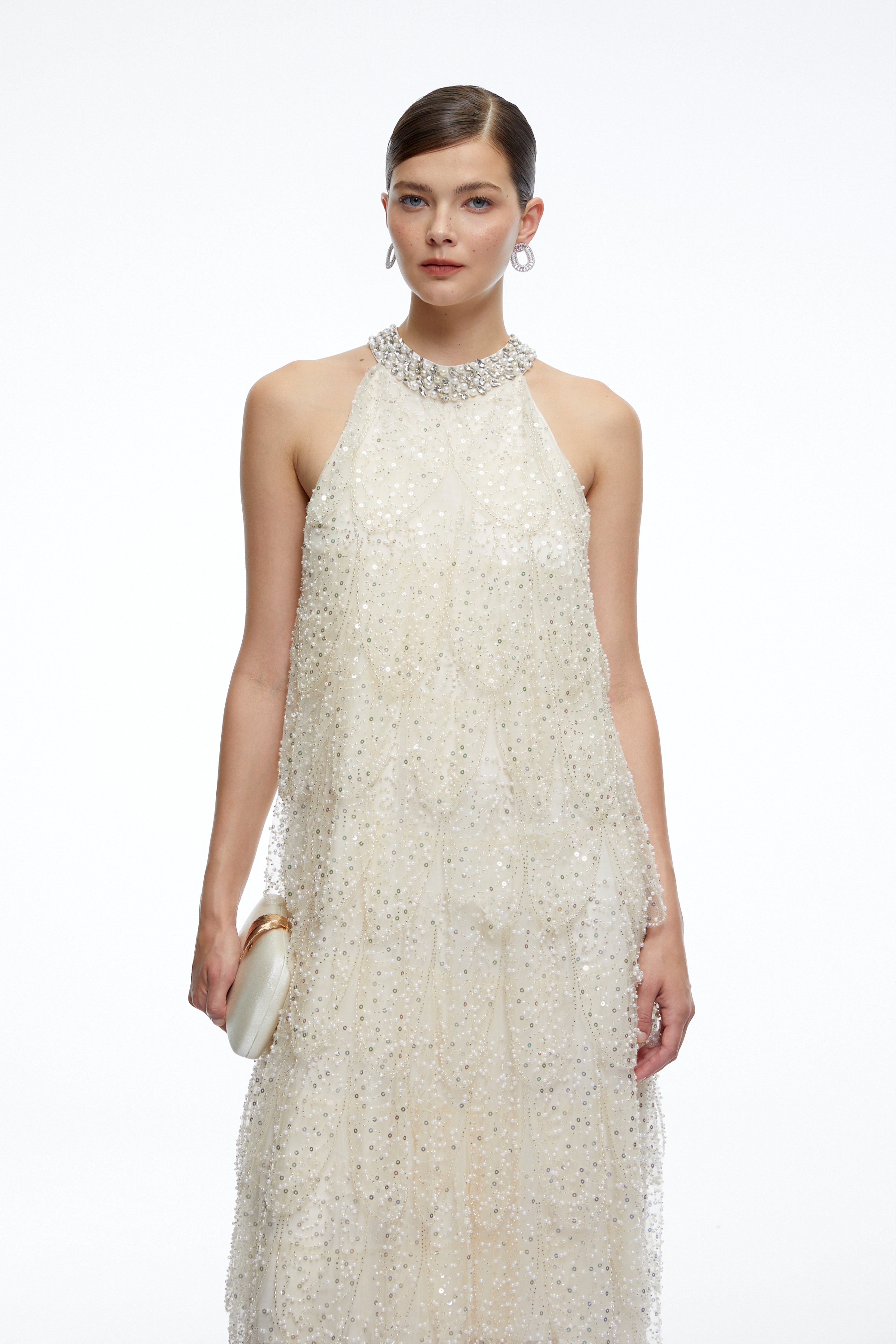 Maribel Crystal-Collar Embellished Midi Dress