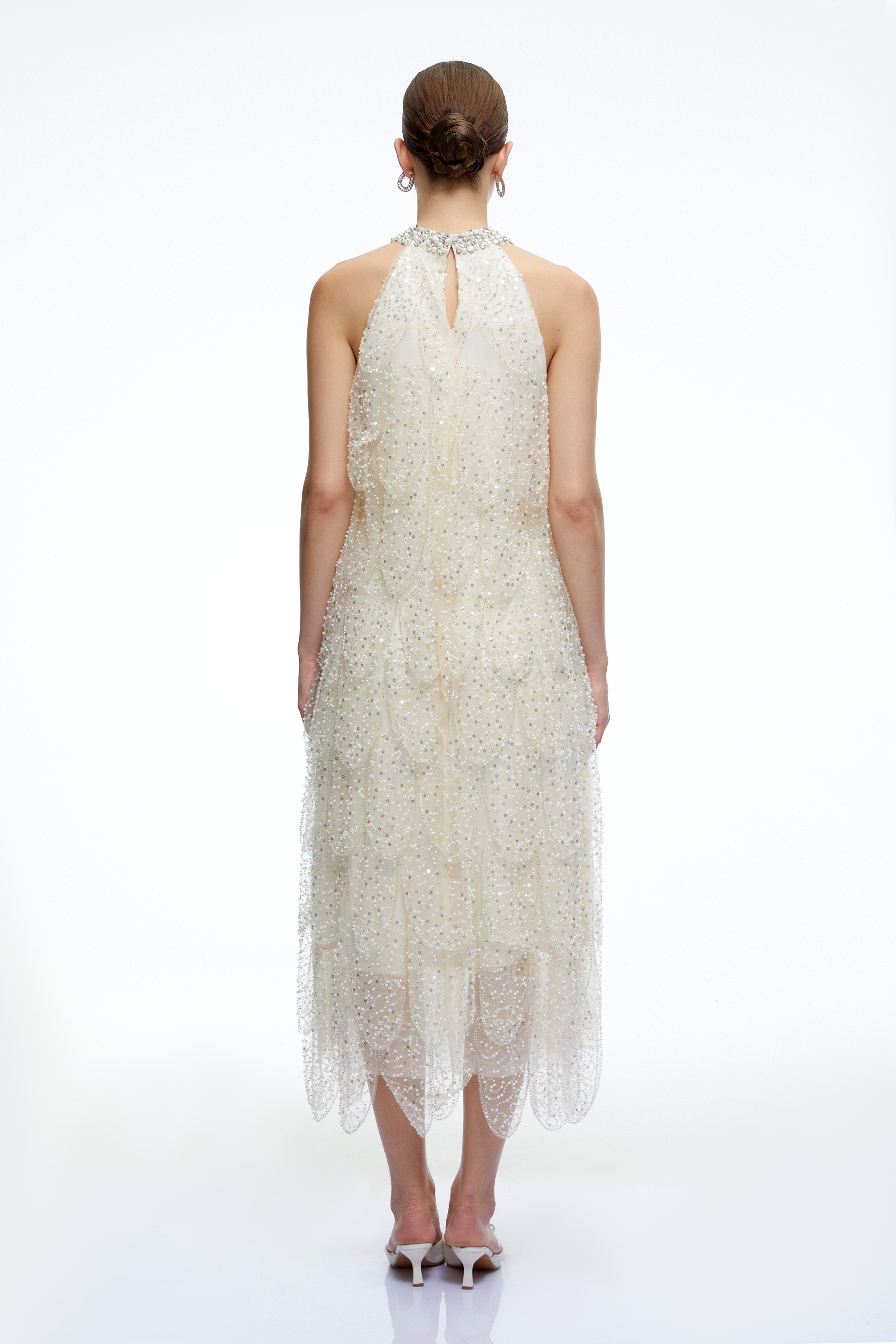 Maribel Crystal-Collar Embellished Midi Dress