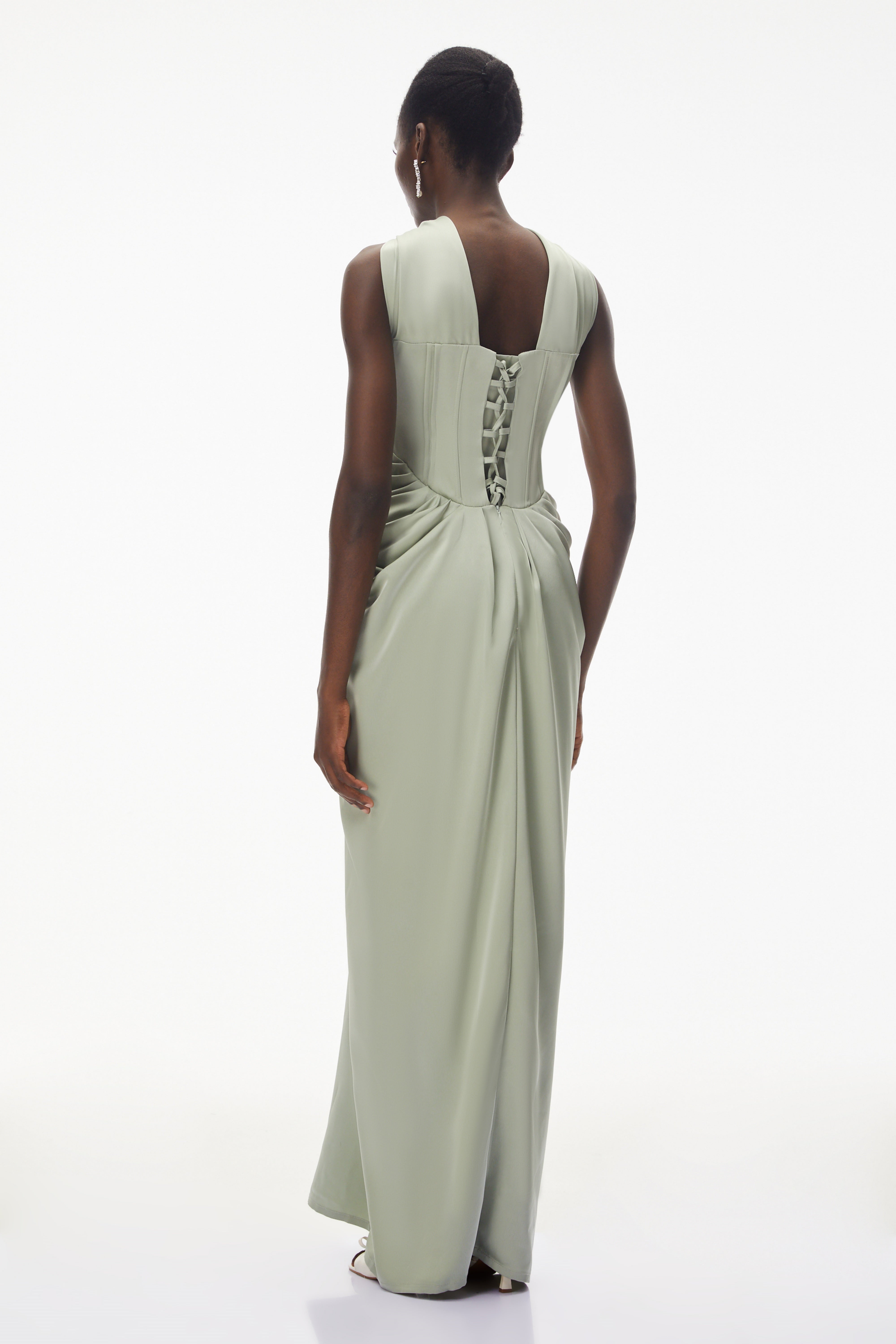Green Halterneck Corset Maxi Gown