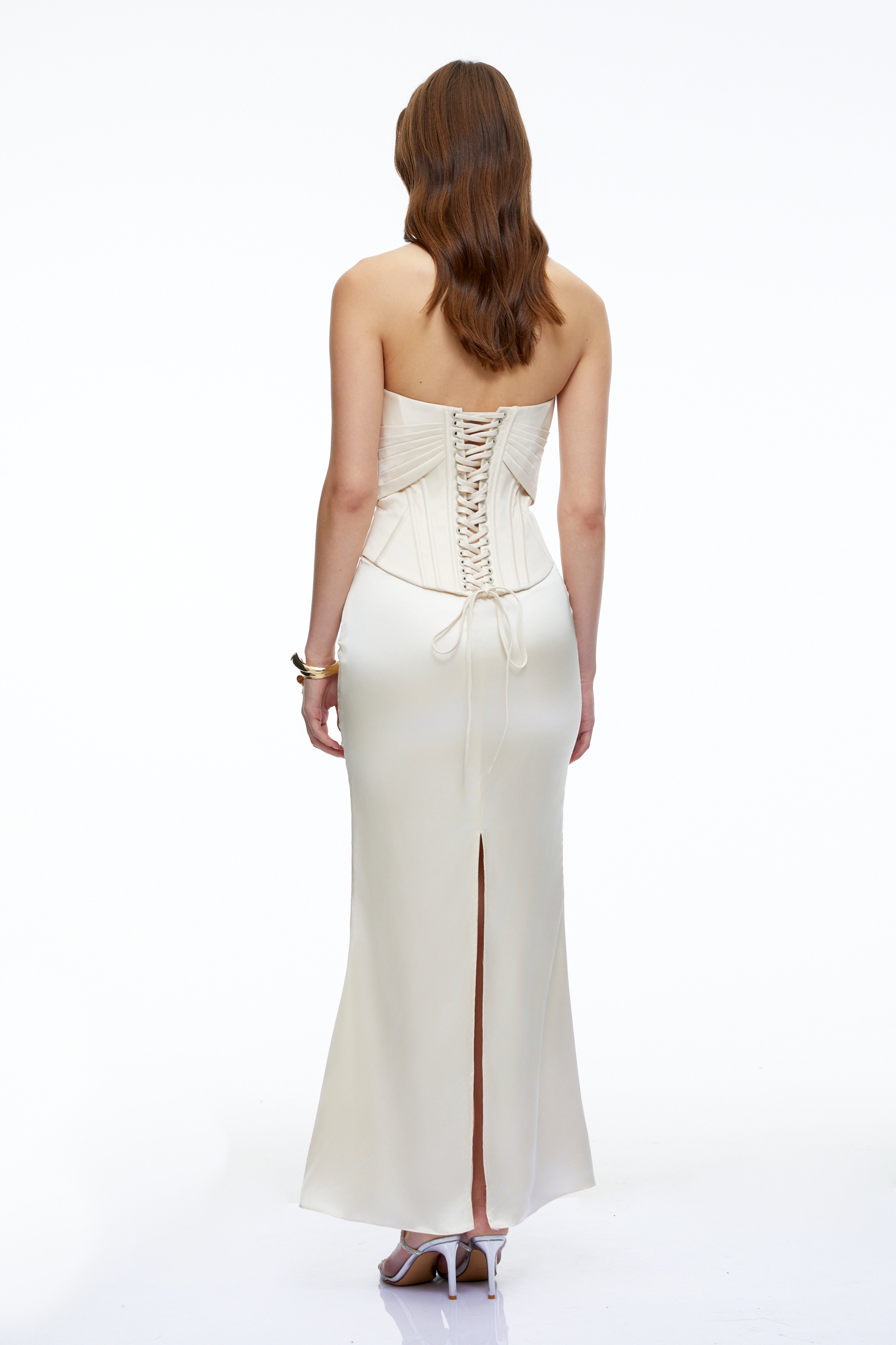 Martina Neutral Corset Satin Maxi Dress