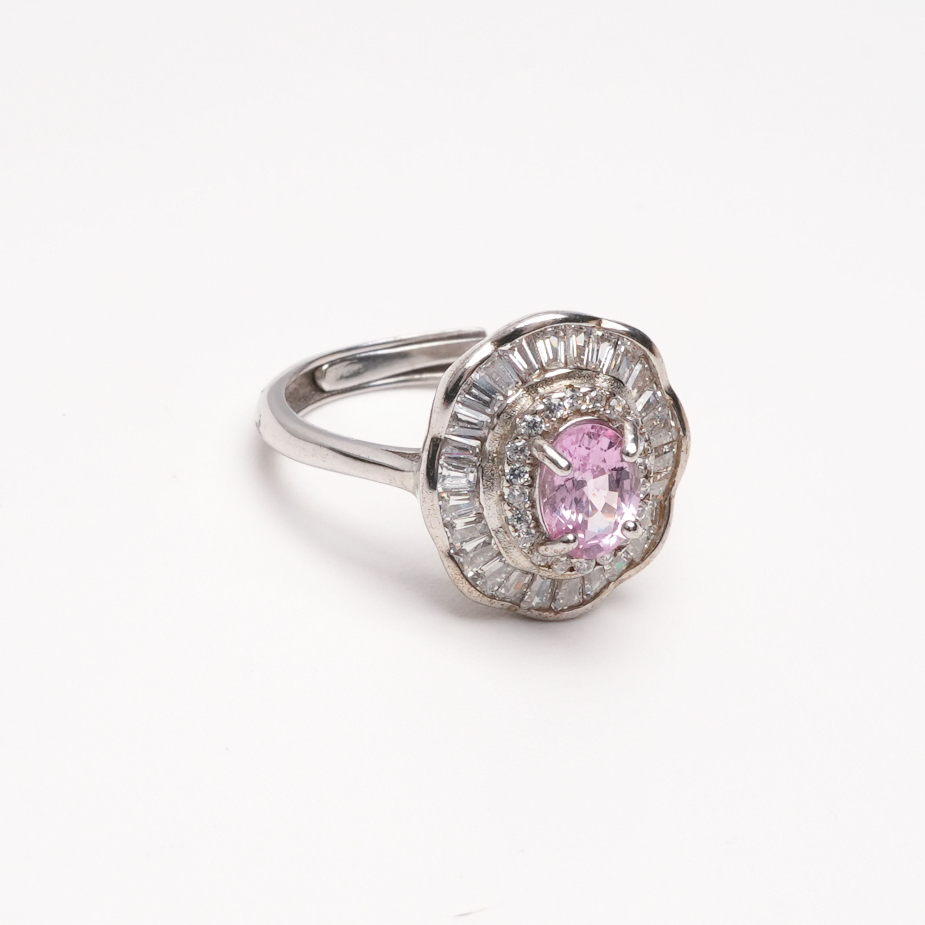 Martina Pink Spinel Wavy Ballerina Halo Sterling Silver Ring