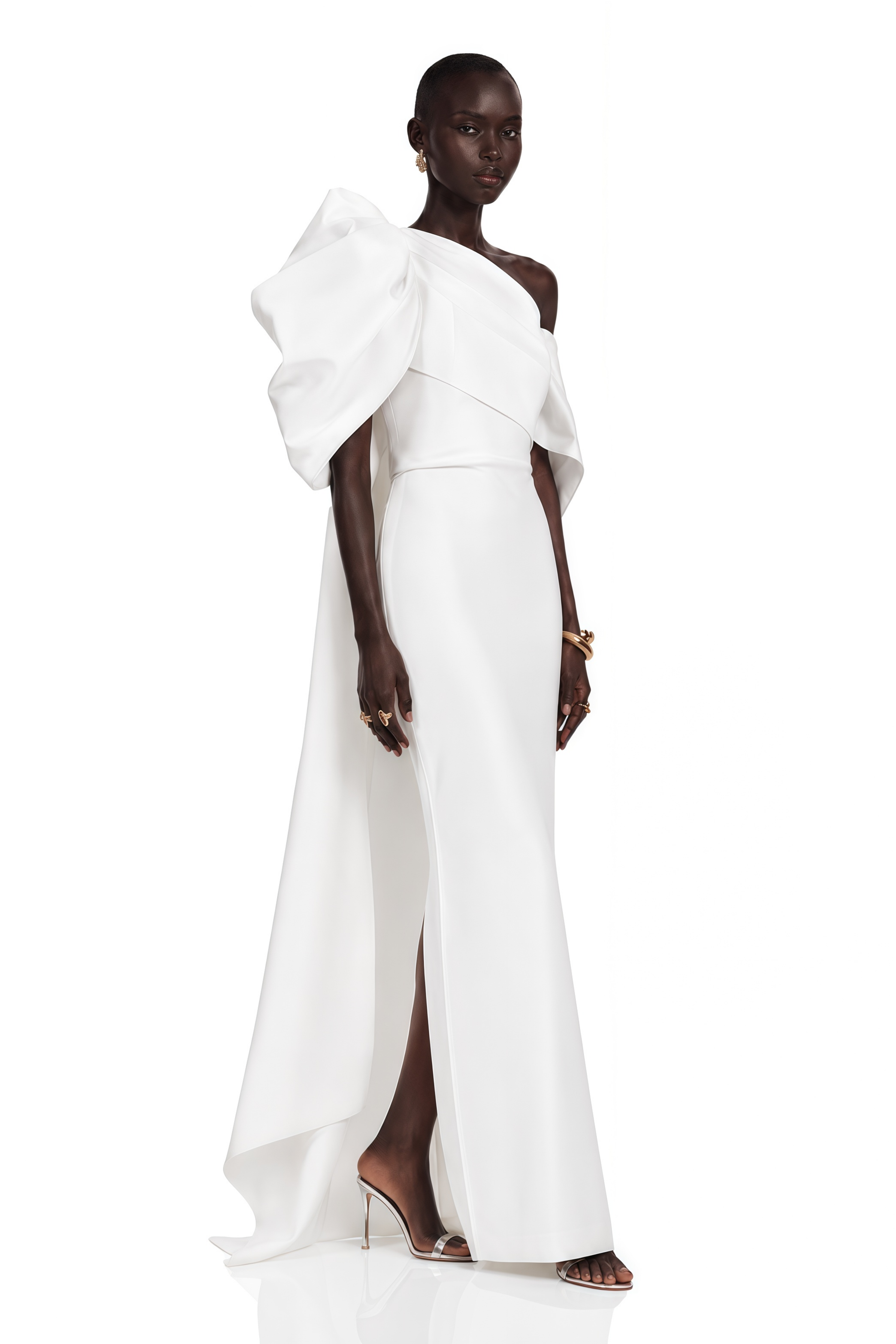 Martina White One Shoulder Maxi Dress with Bow Detail