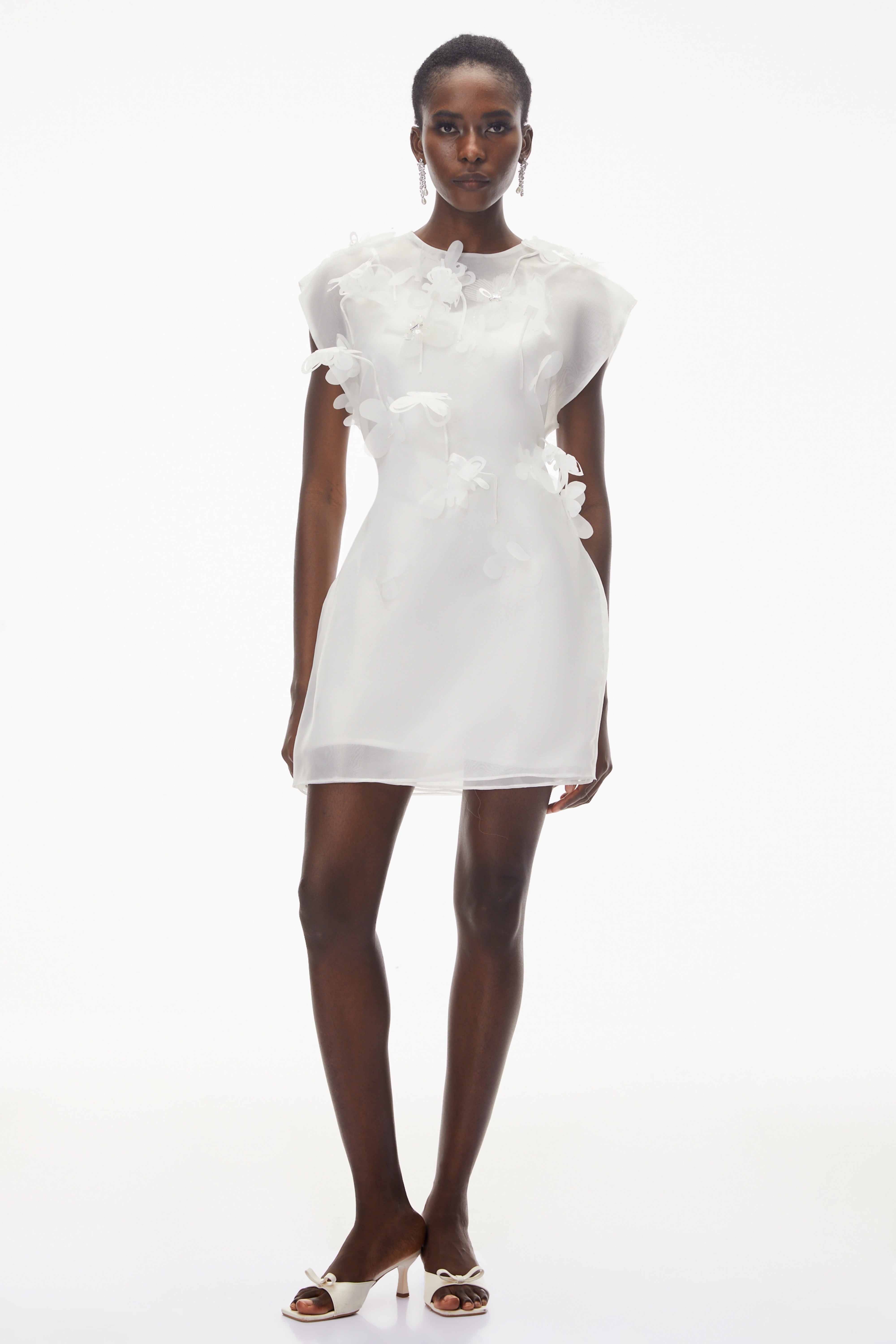 Maryam White Chiffon Mini Dress with 3D Petals (Final Sale-US Only)