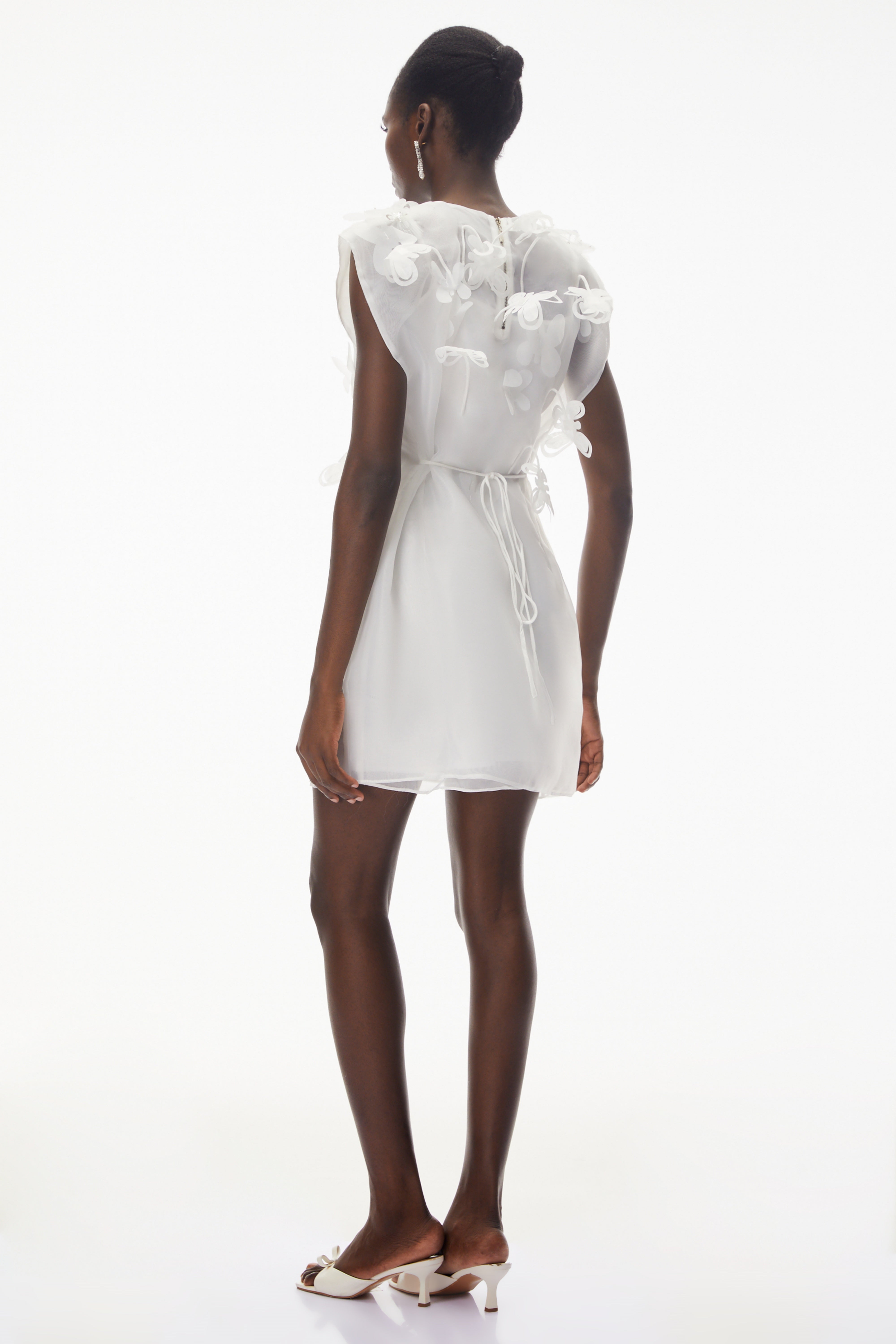 Maryam White Chiffon Mini Dress with 3D Petals (Final Sale-US Only)
