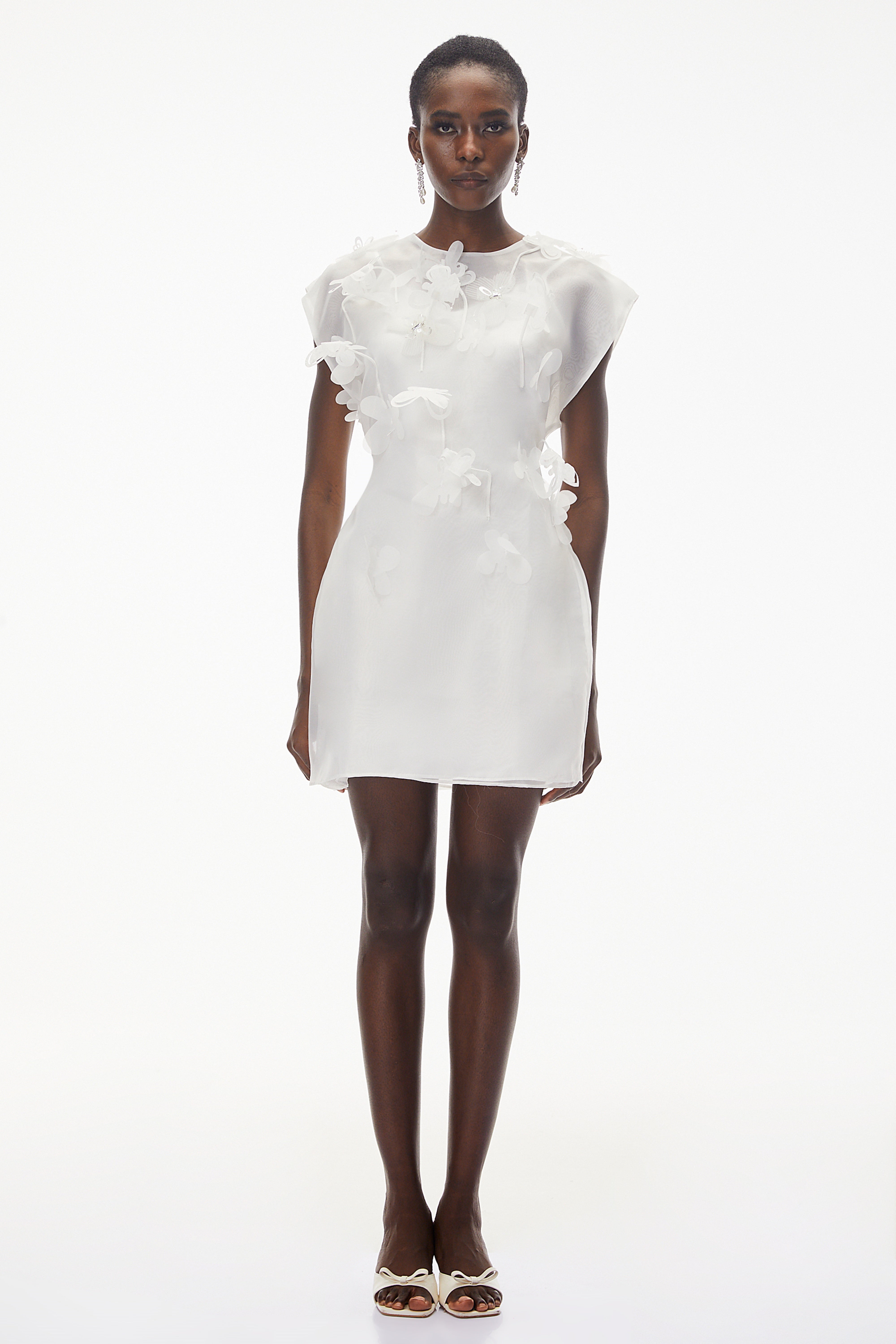 Maryam White Chiffon Mini Dress with 3D Petals (Final Sale-US Only)