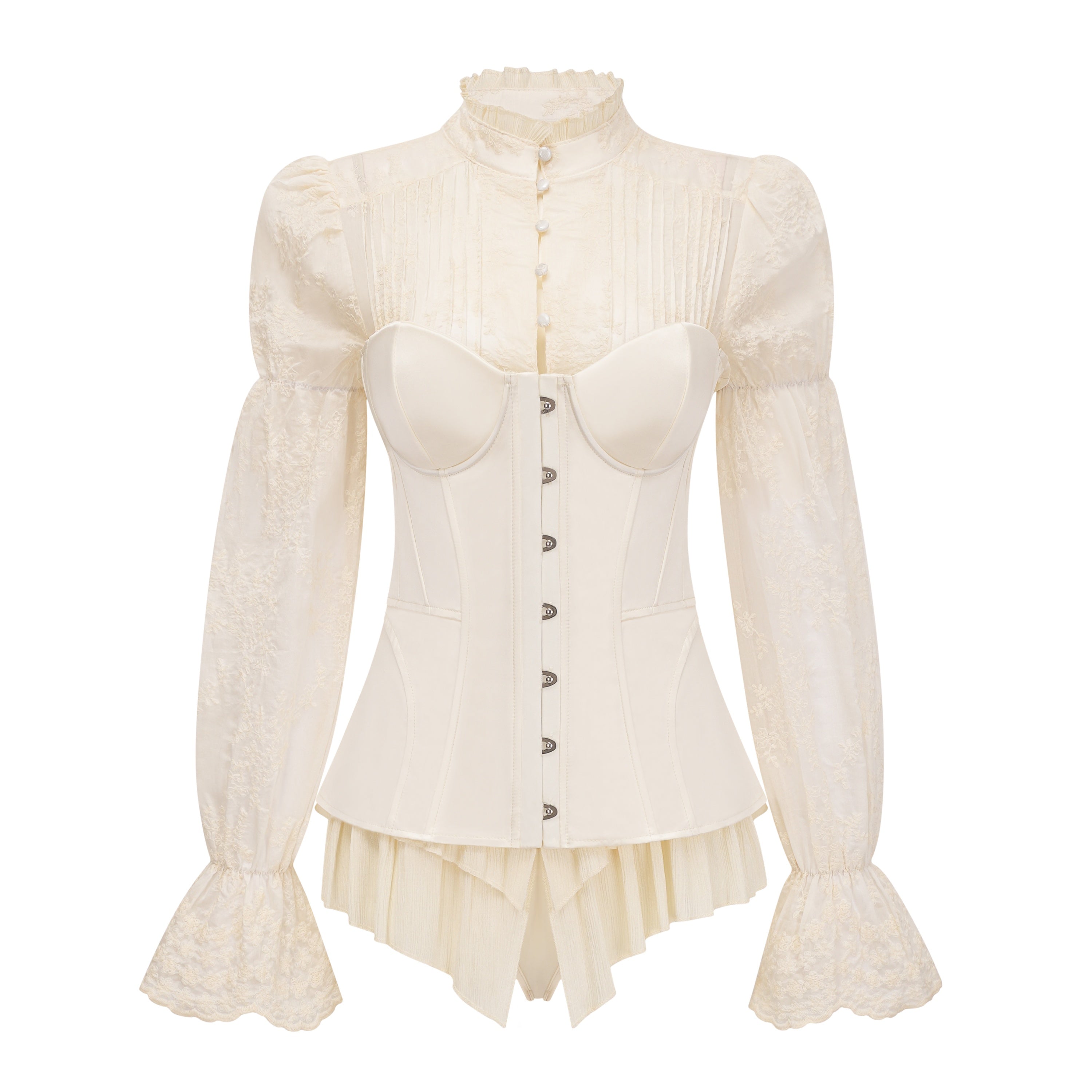 Matilde White Satin Corset Mini Dress with Lace Panels