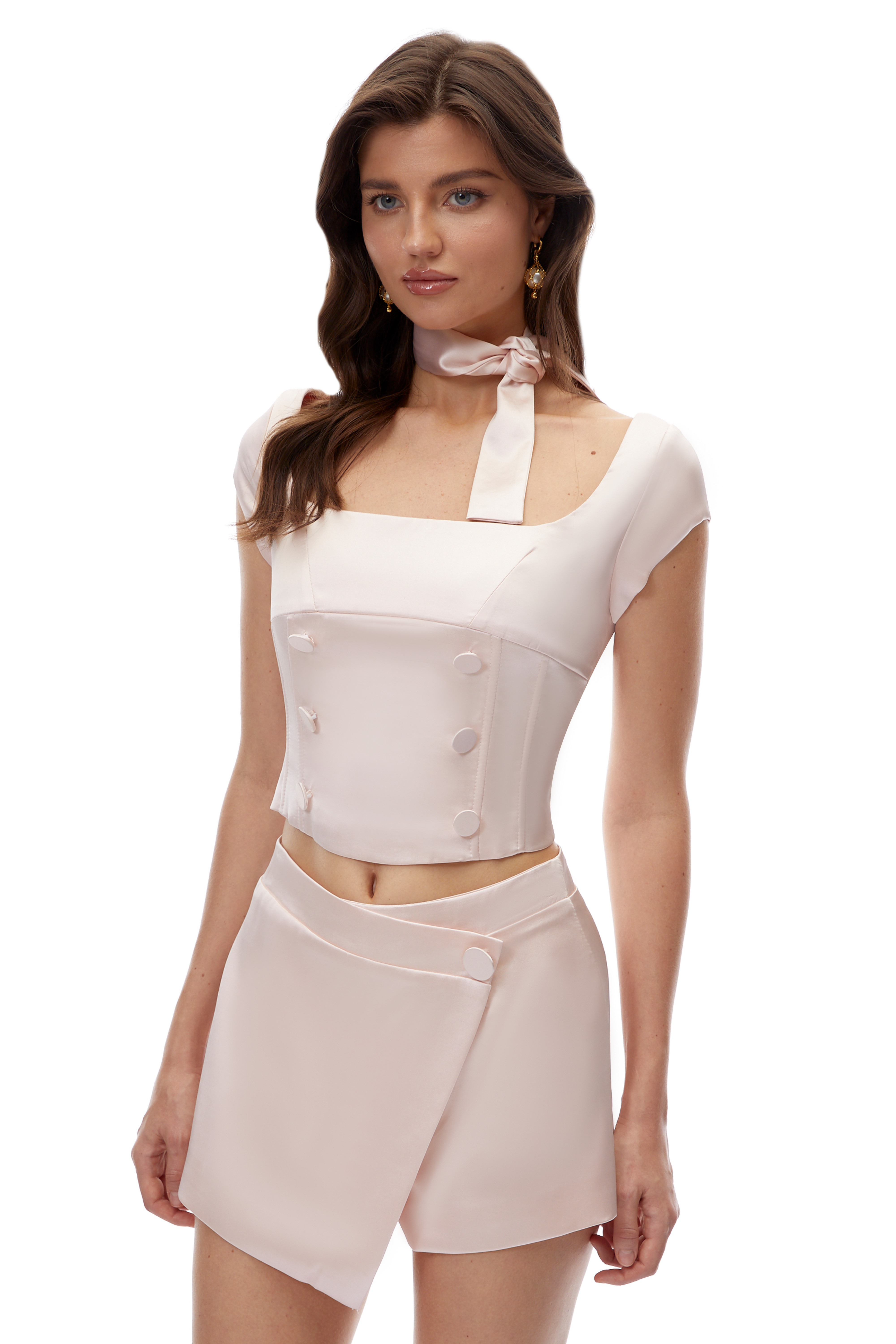 Michela Pink Crop Corset Top & Asymmetrical Shorts Set