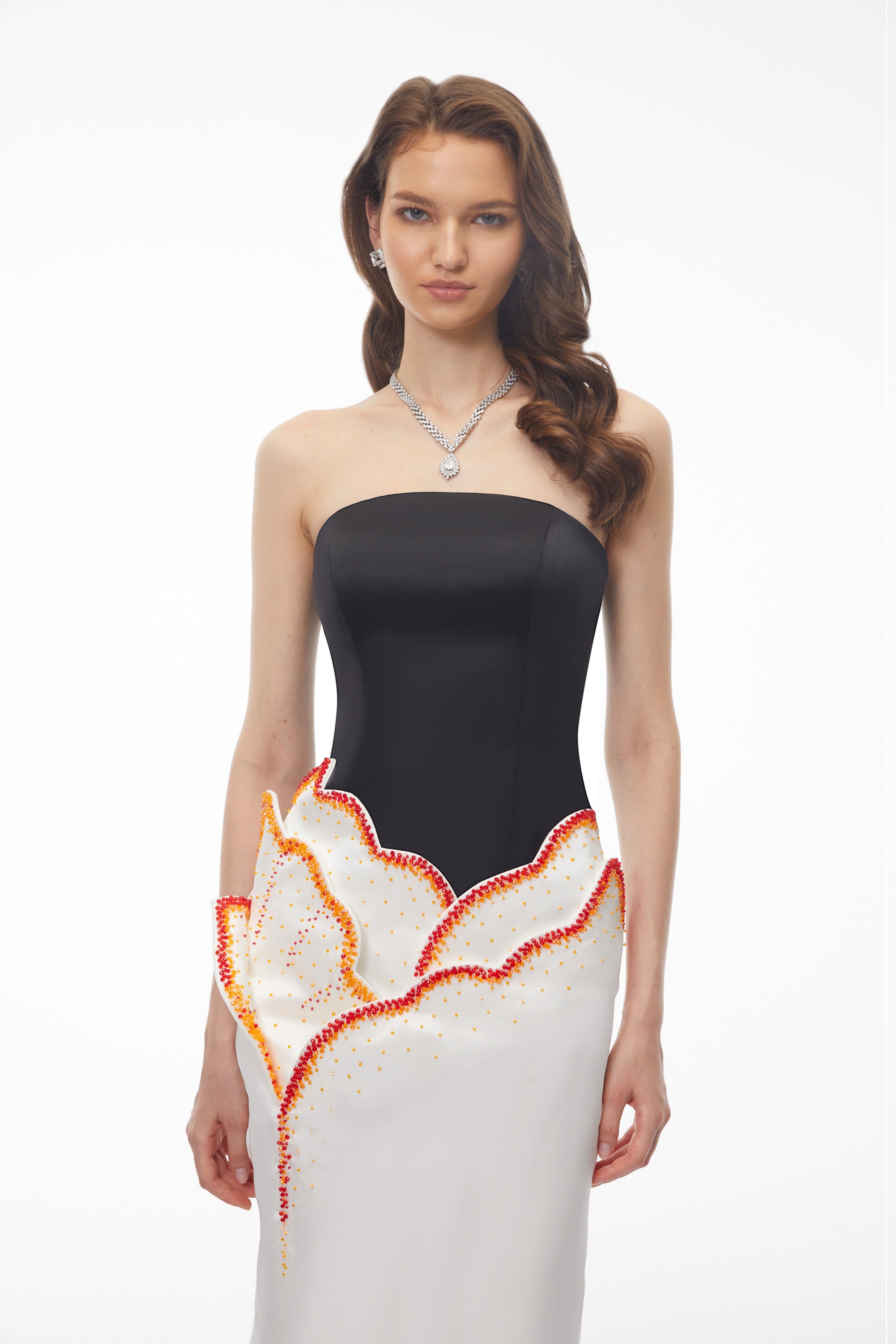 Mieke White Color Block 3D Petal Maxi Dress (Final Sale-US Only)