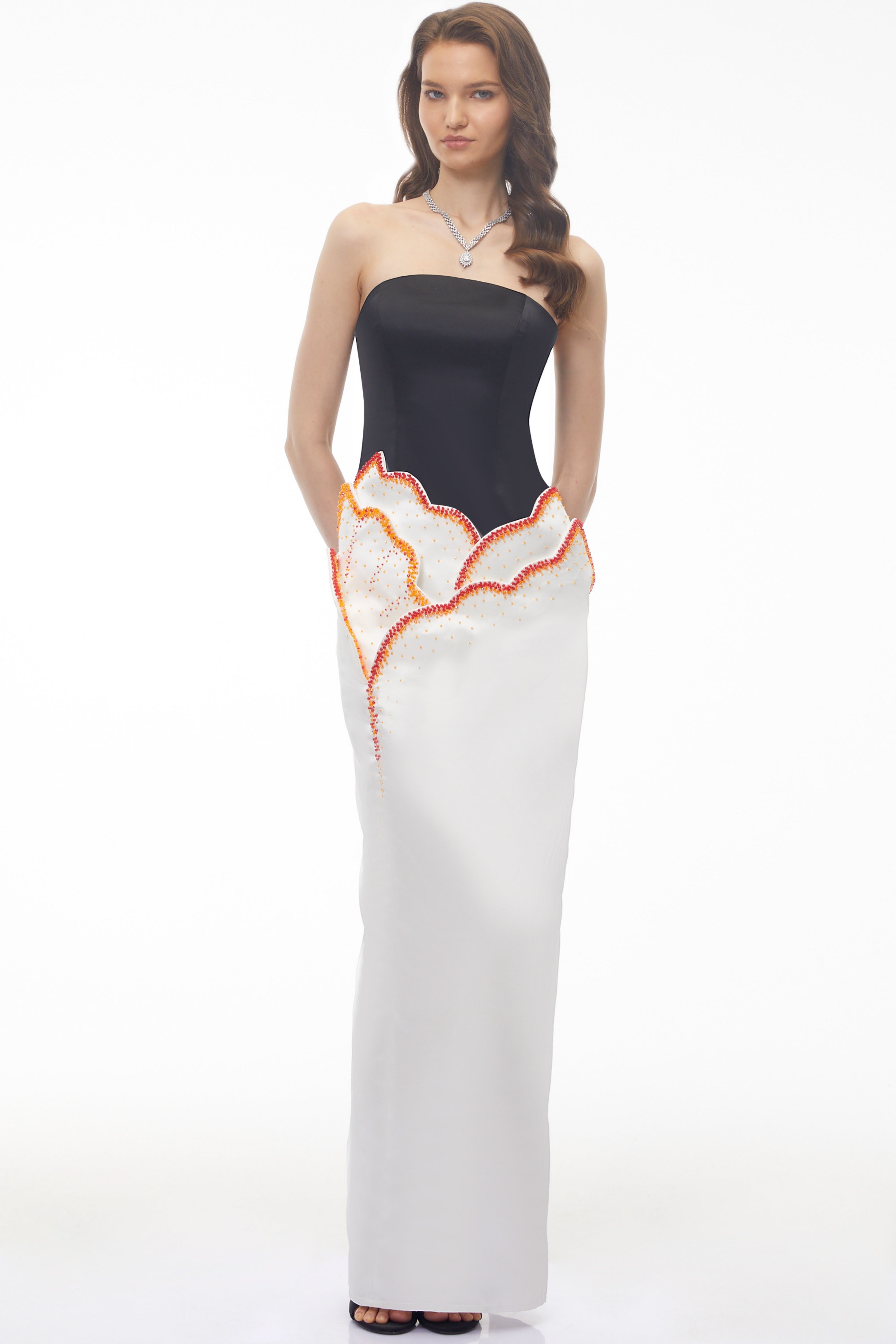 Mieke White Color Block 3D Petal Maxi Dress (Final Sale-US Only)