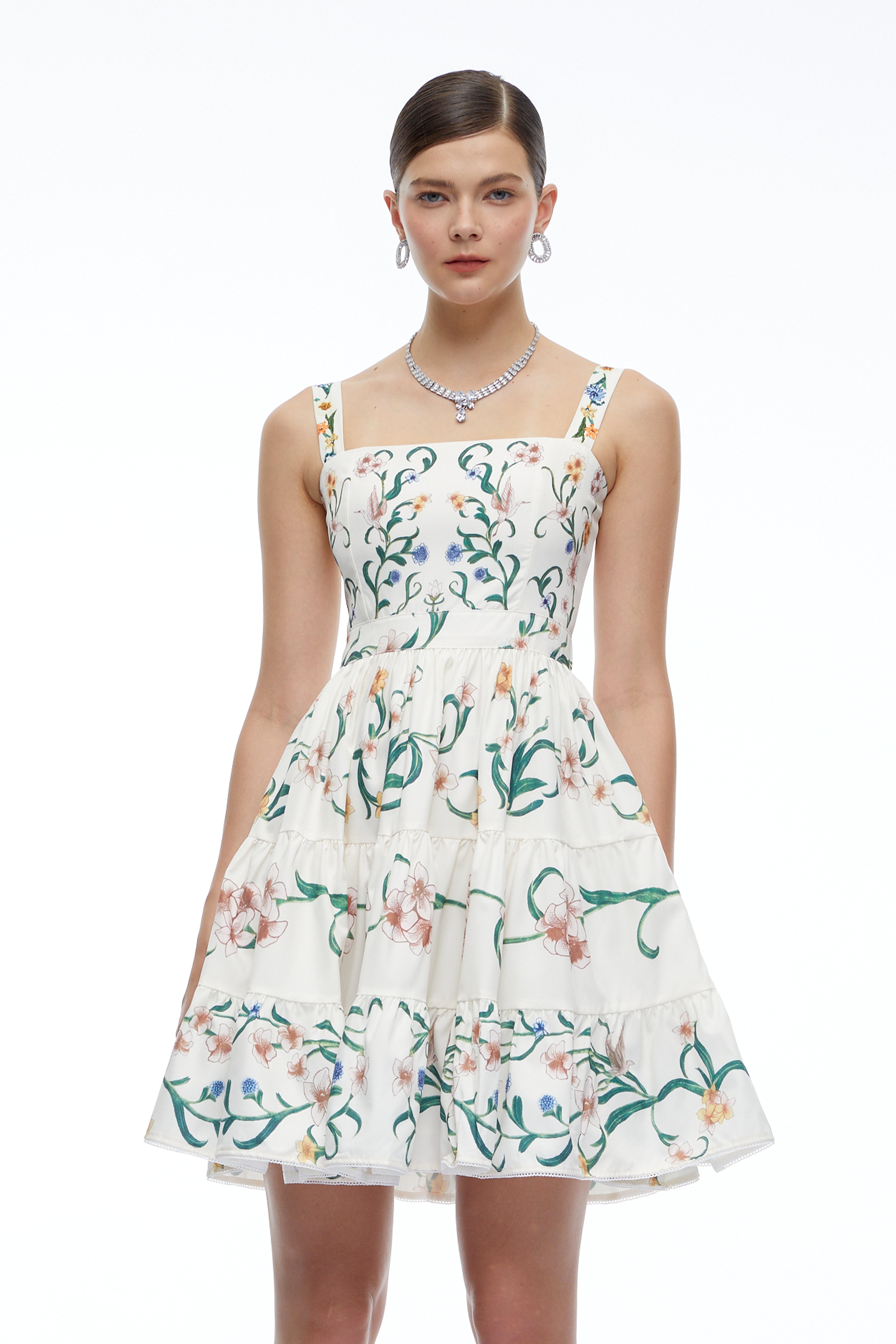 Soline Green Floral Print Ruffled Mini Dress