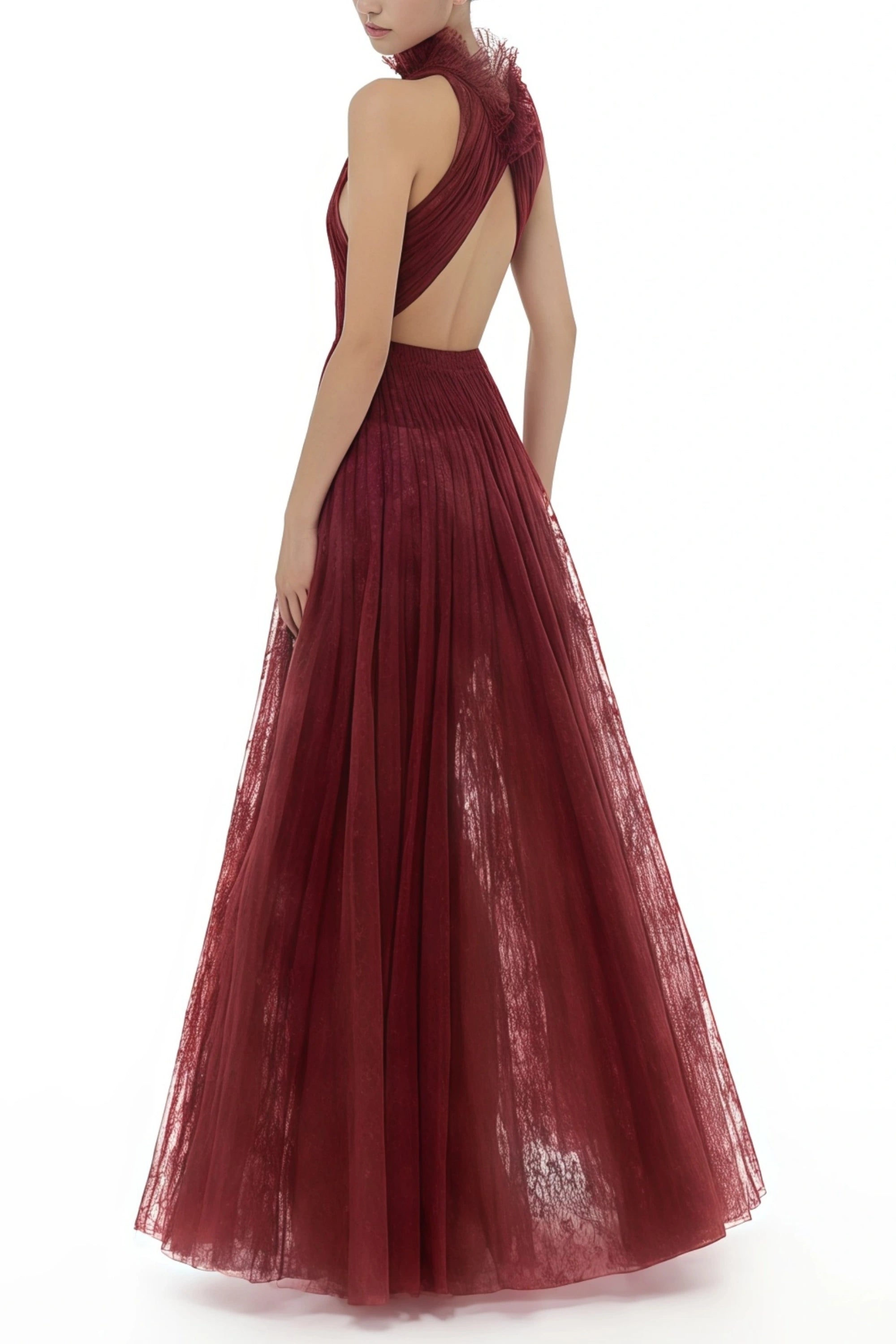Burgundy Smocked Lace Maxi Dress