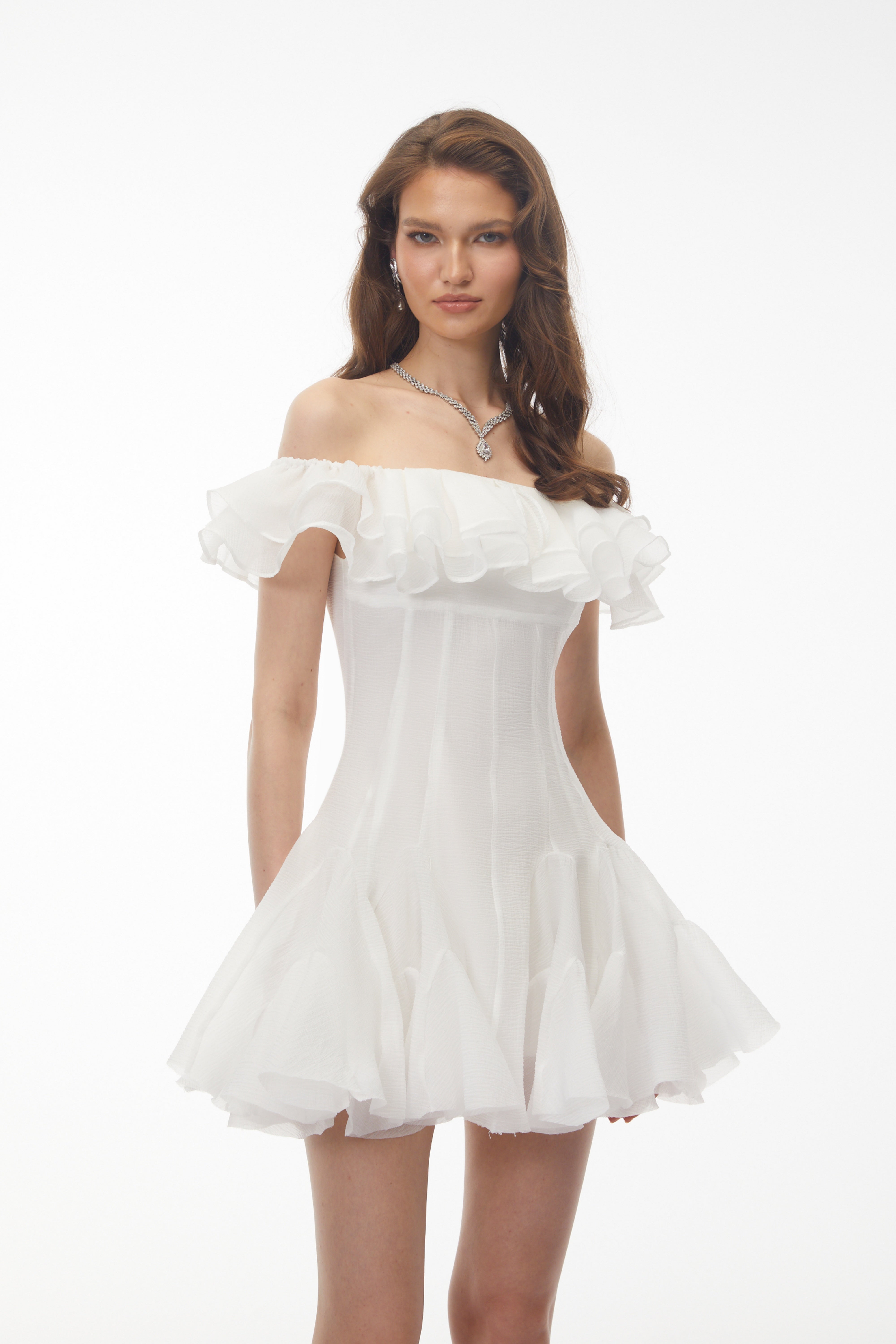 Muriel White Off Shoulder Ruched Mini Dress (Final Sale-US Only)