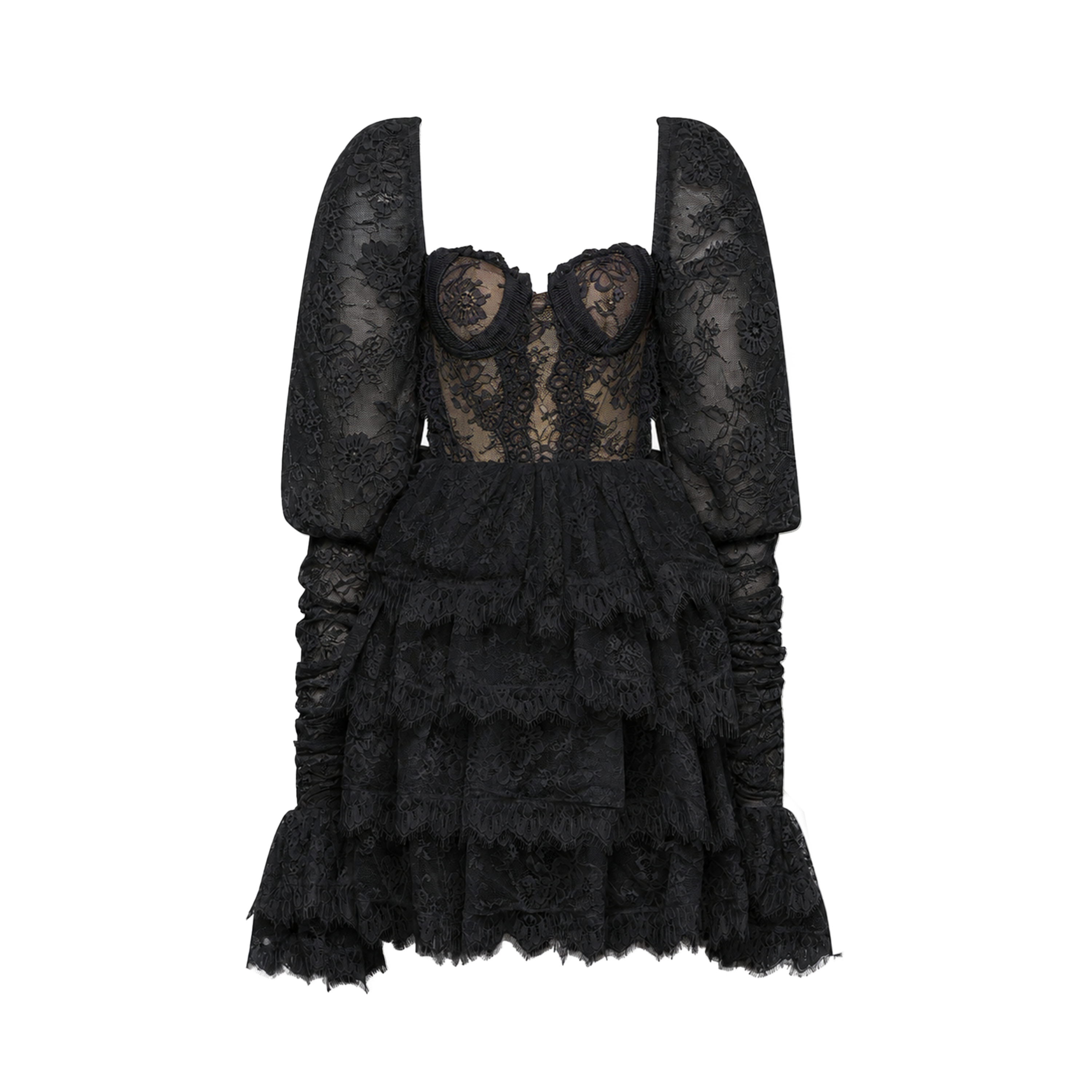 Nadine Black Semi-Sheer Mini Dress with Lace Trim