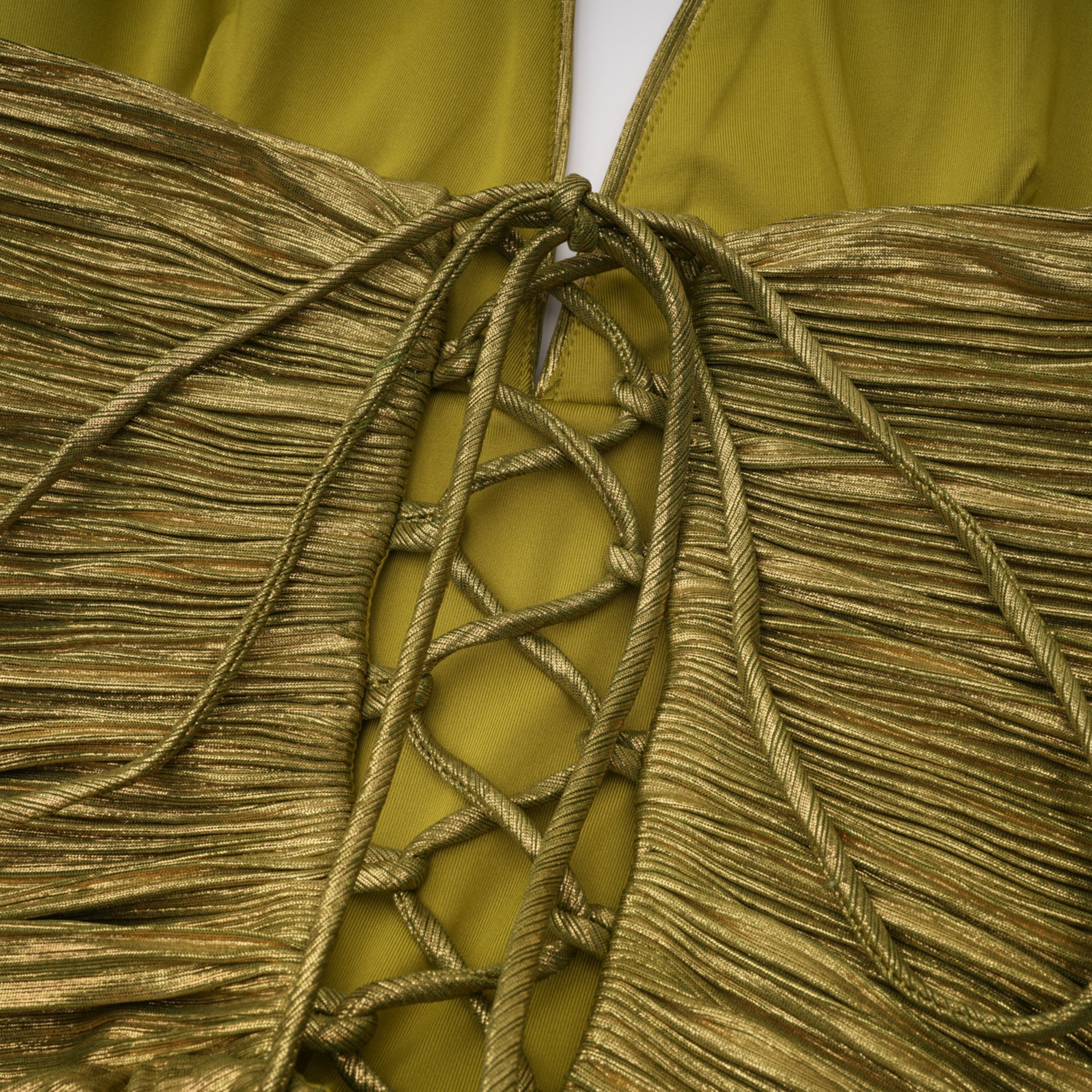 Nadya Olive Green Halterneck Ruched Maxi Dress (Final Sale-US Only)
