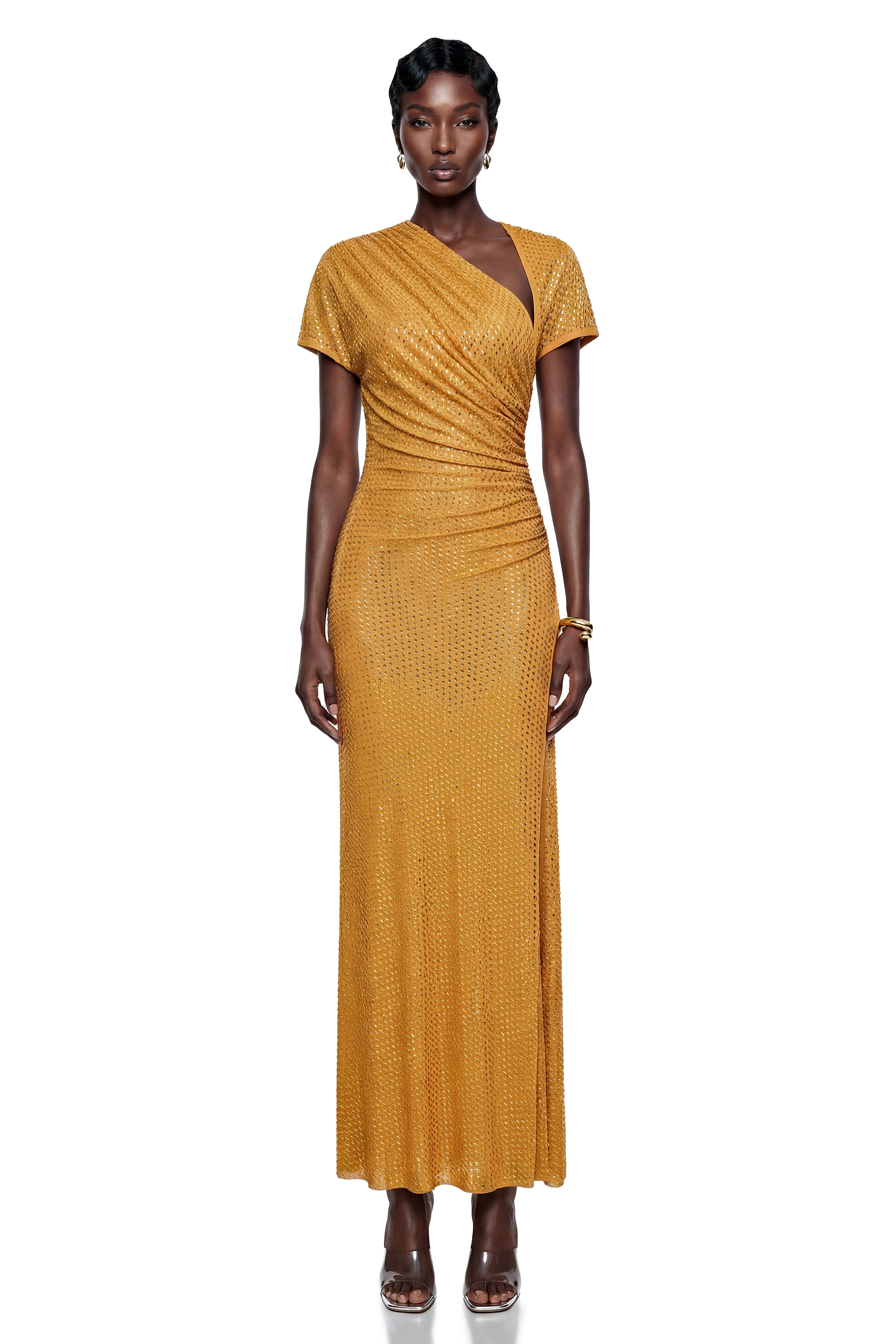 Nerella Gold Asymmetrical Embellished Maxi Dress (Final Sale-US Only)