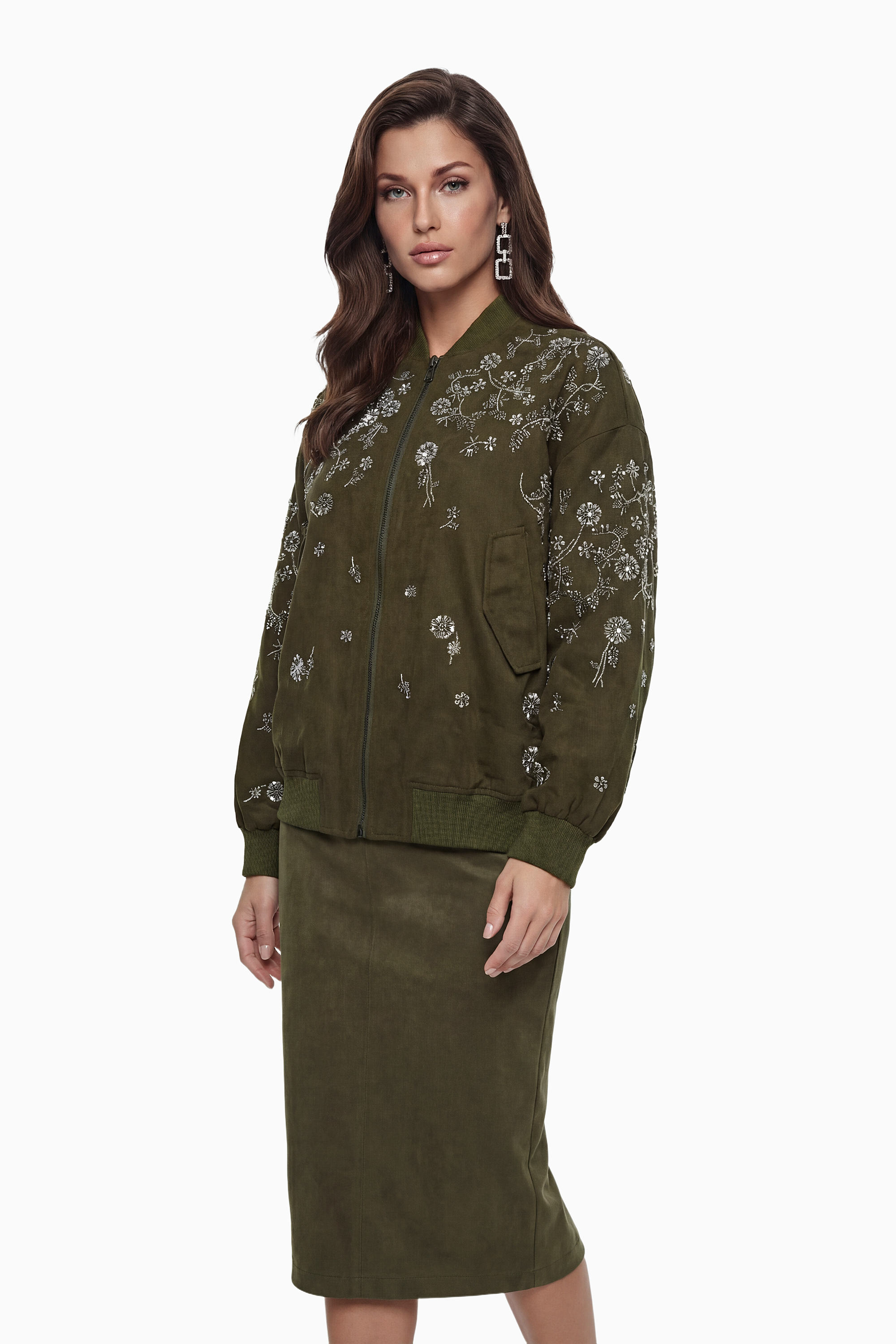 Nicole Green Jacket with Floral Embroidered (Final Sale-US Only)