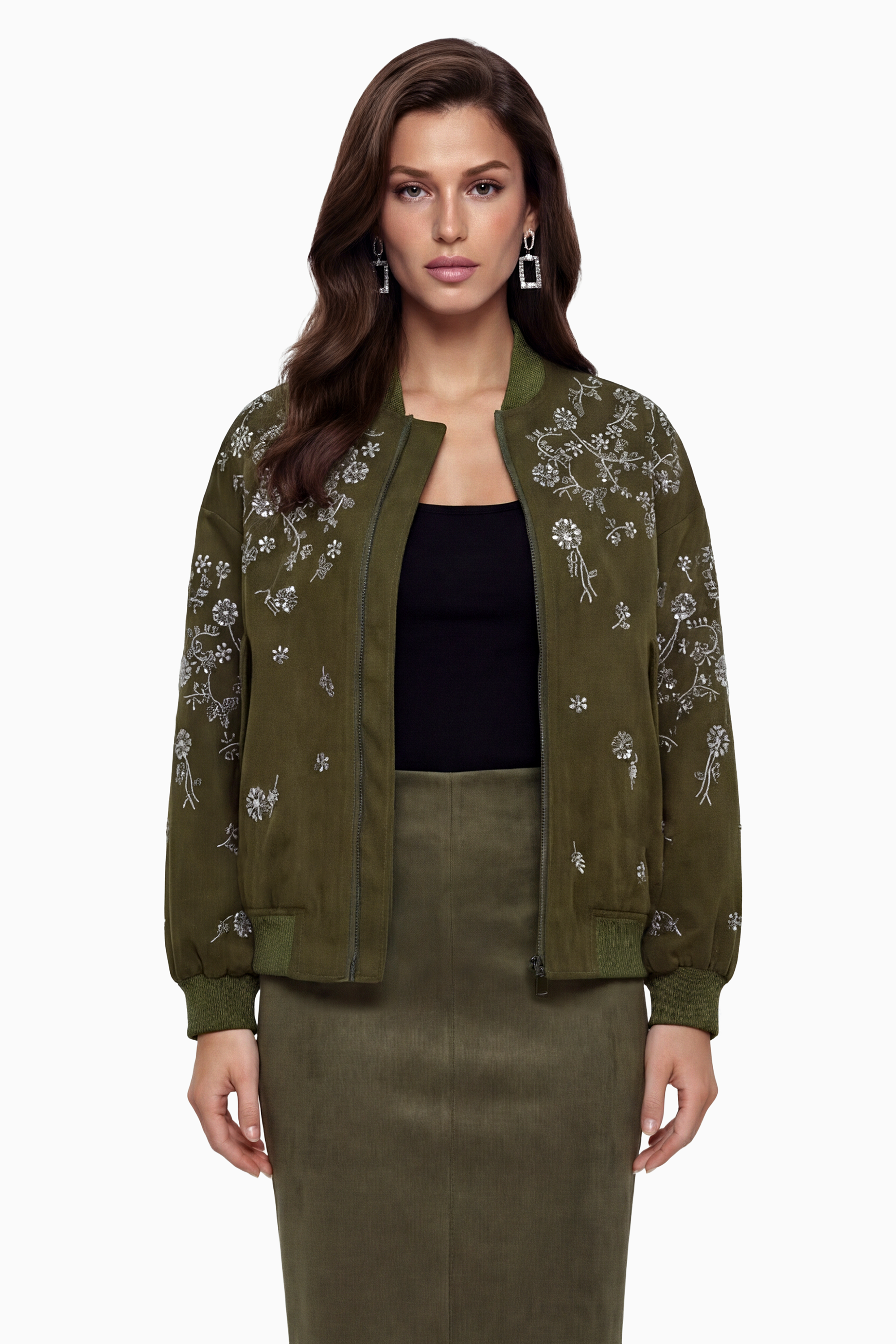 Nicole Green Jacket with Floral Embroidered (Final Sale-US Only)