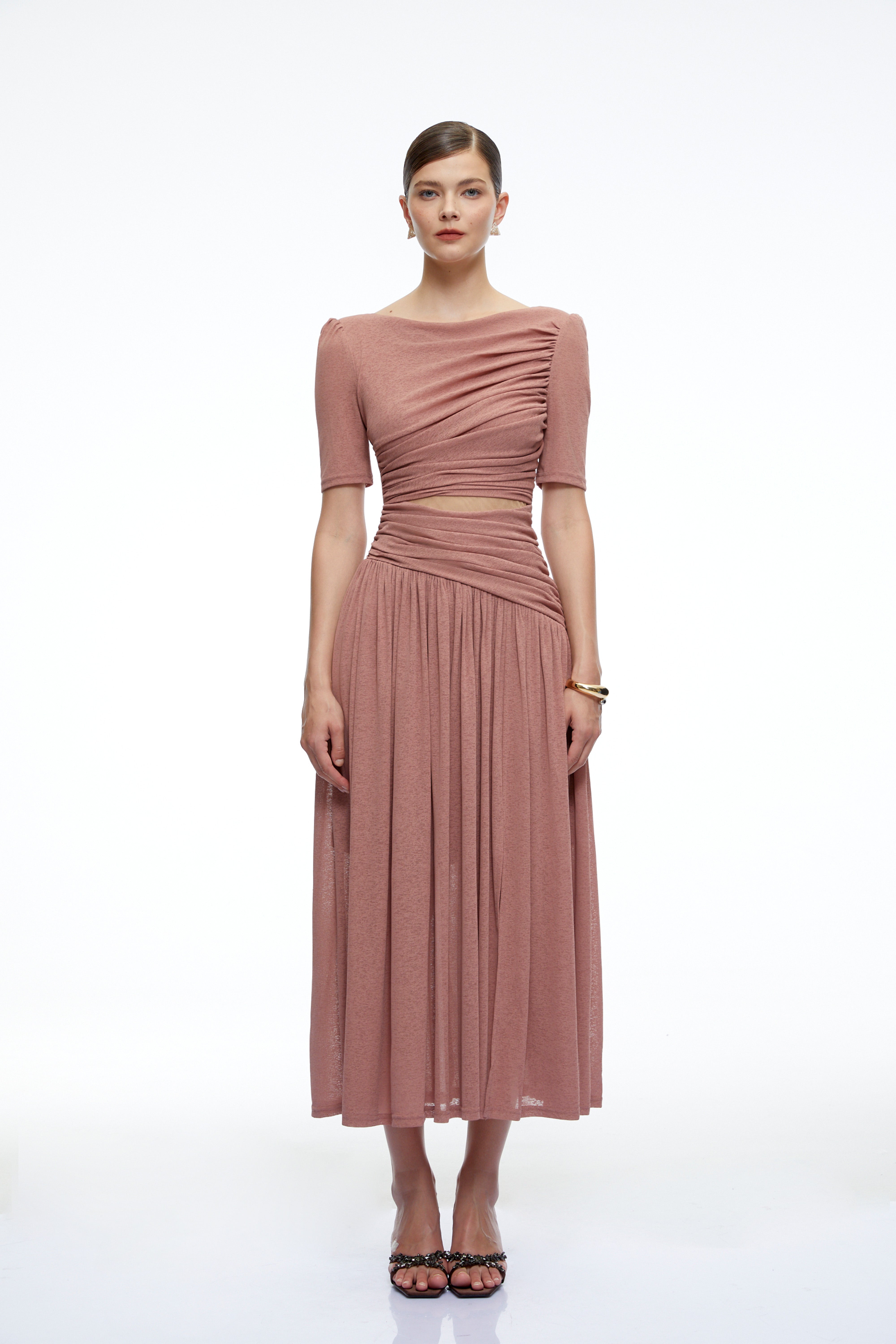 Nolwenn Pink Ruched Maxi Dress with Cut-Out