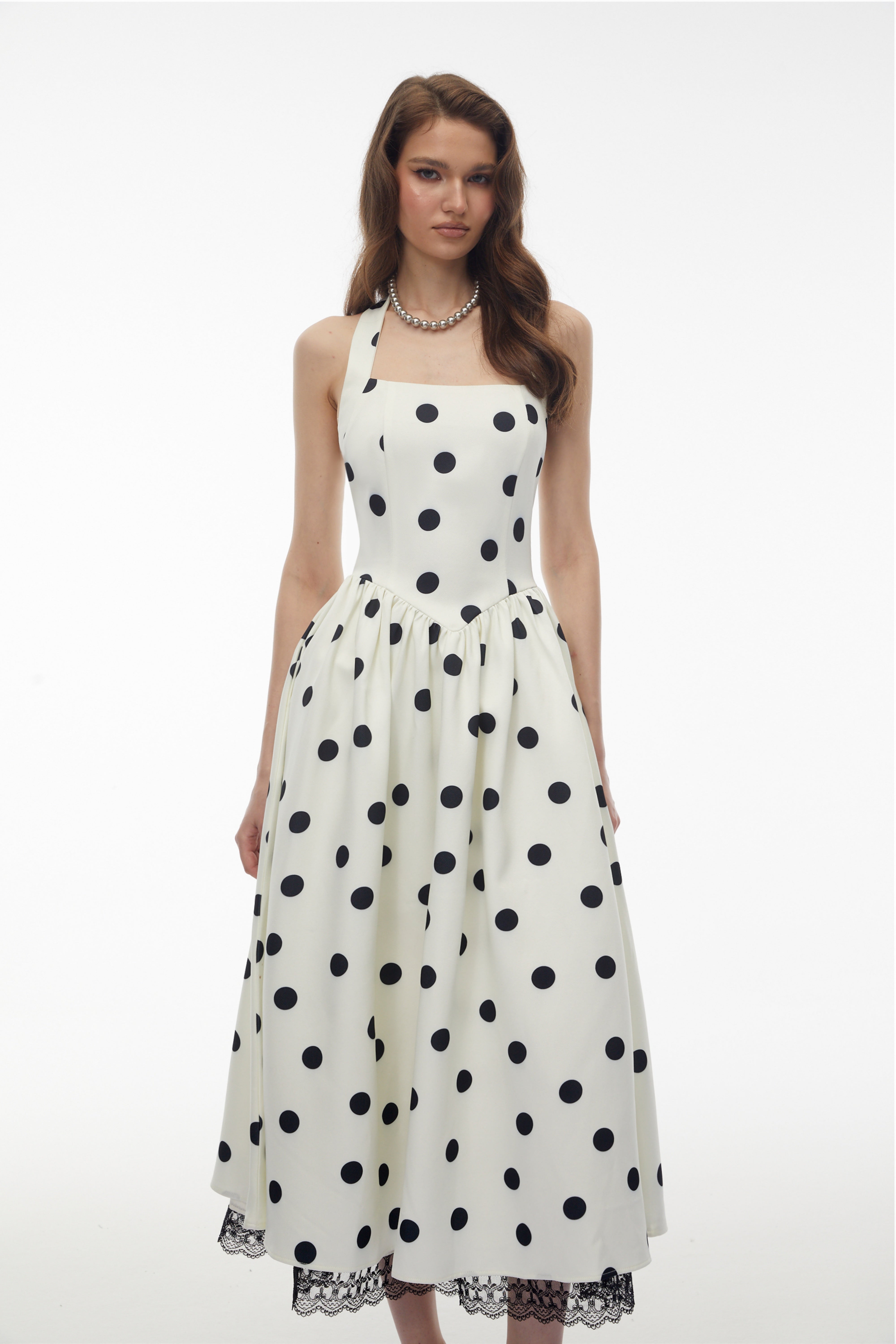 Odelia White Polka Dot Midi Dress with Lace Trim (Final Sale-US Only)