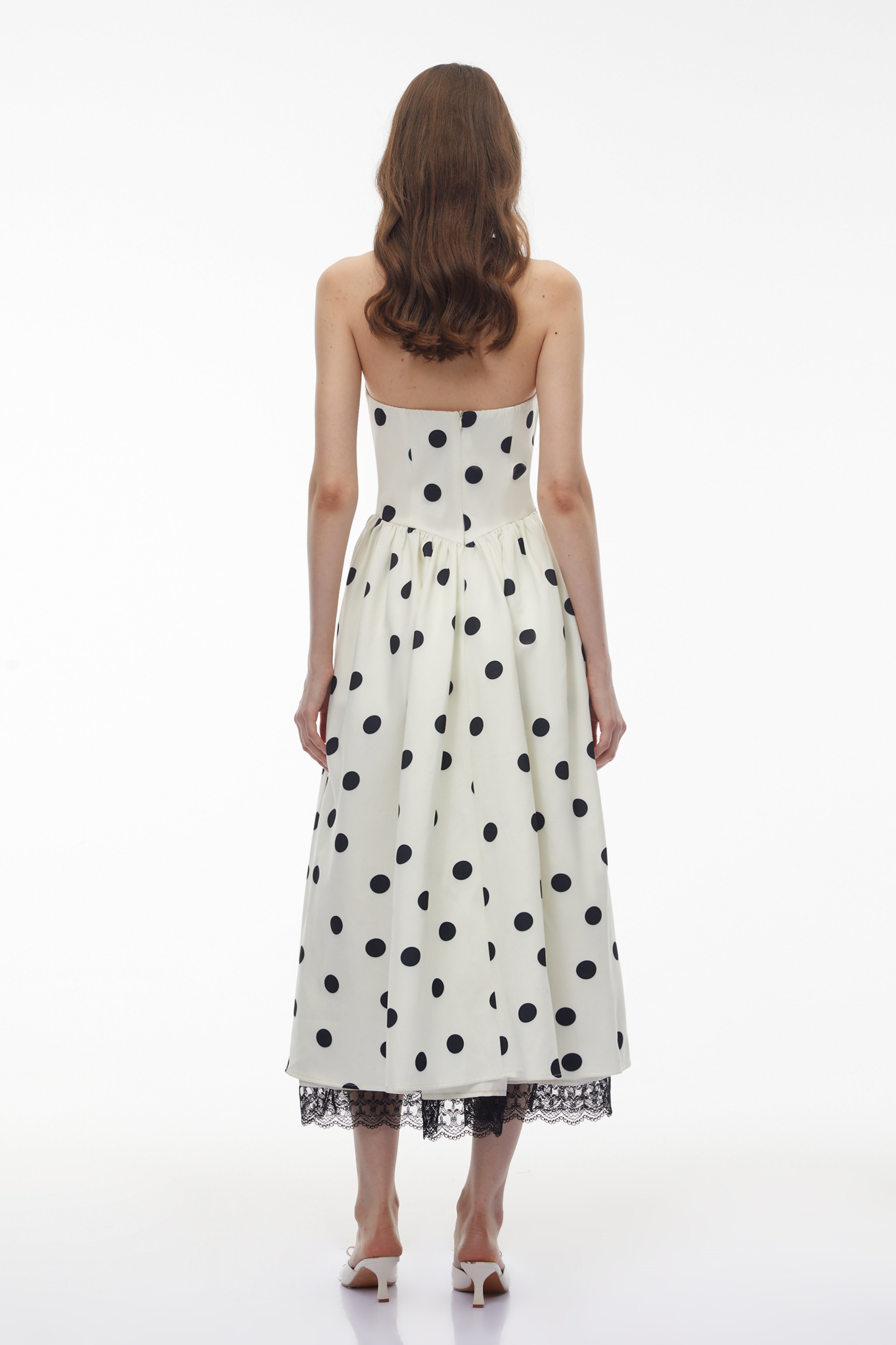 Odelia White Polka Dot Midi Dress with Lace Trim (Final Sale-US Only)
