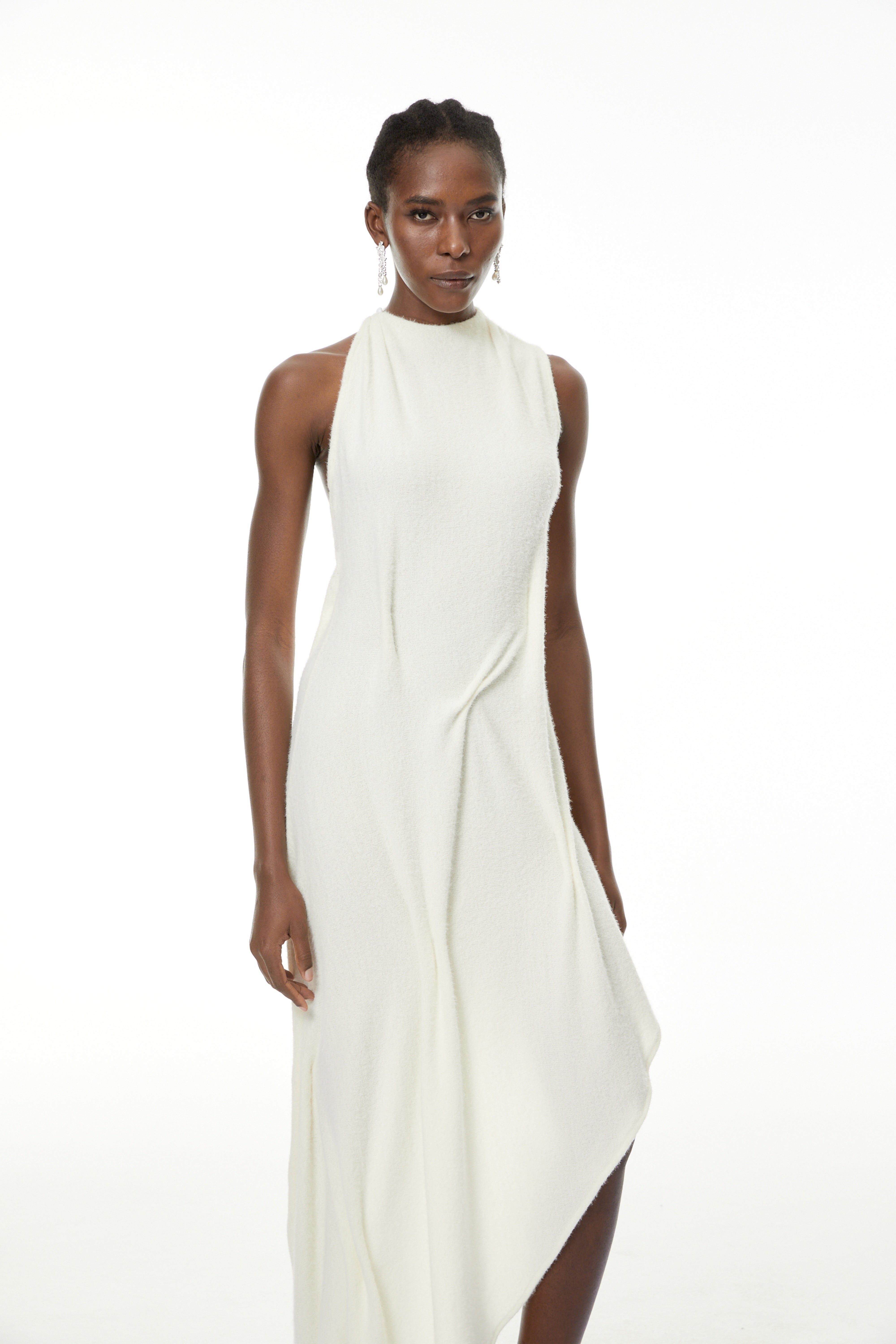 Oleander White Textured Asymmetrical Maxi Dress (Final Sale)