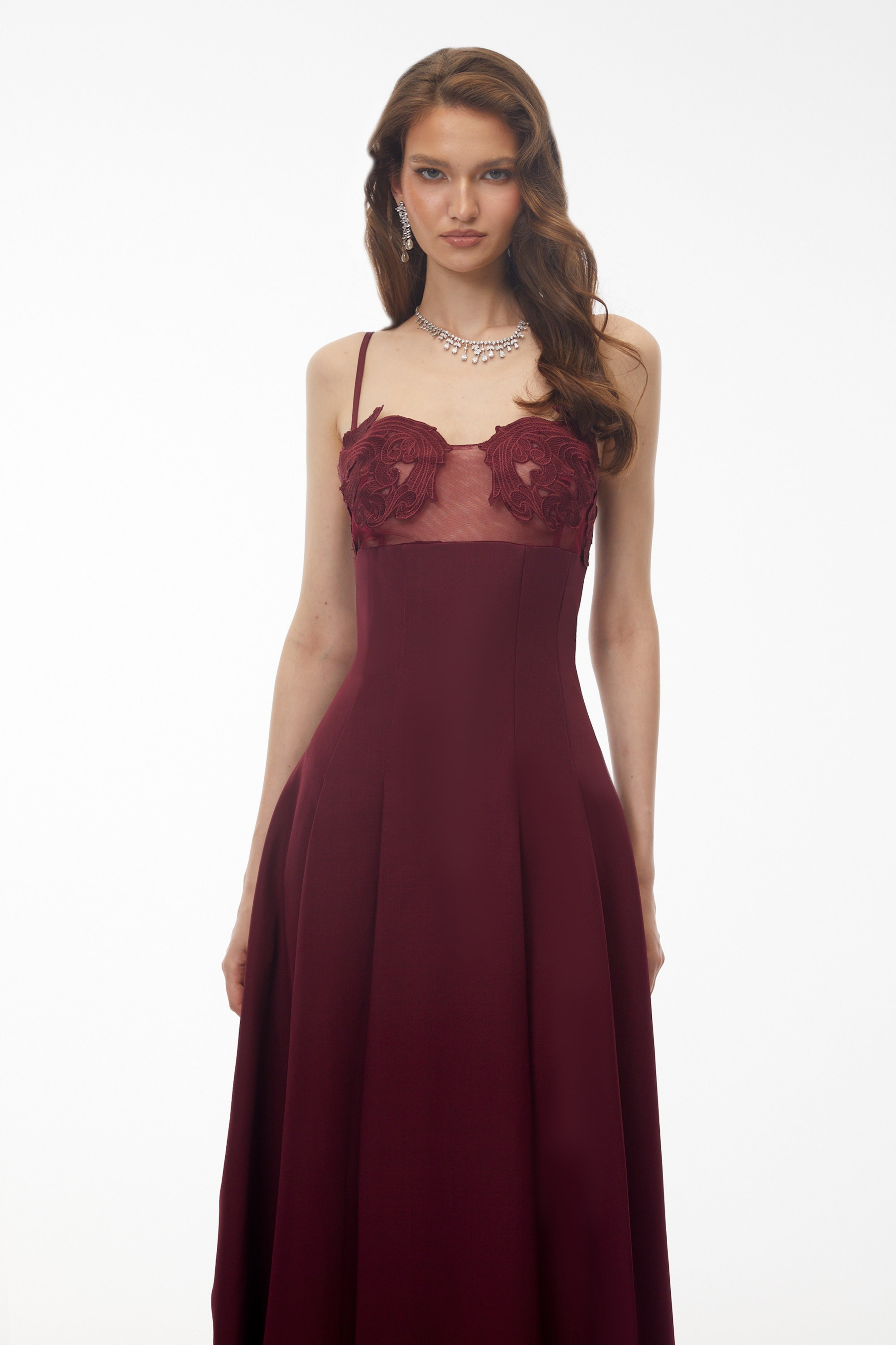 Olesya Burgundy Floral Embroidered Maxi Dress (Final Sale)