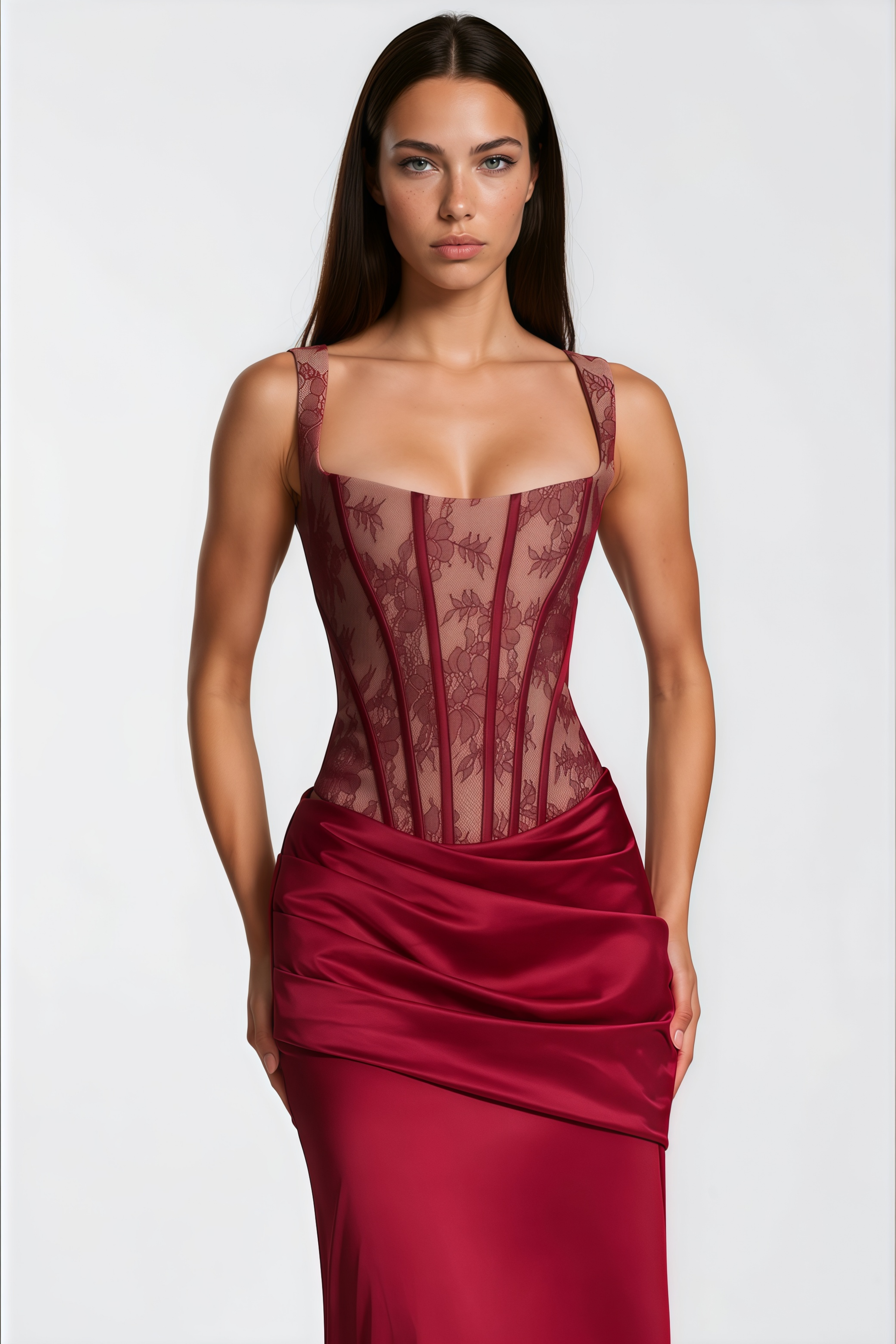 Olesya Red Lace Top & Ruched Skirt Set (Final Sale-US Only)