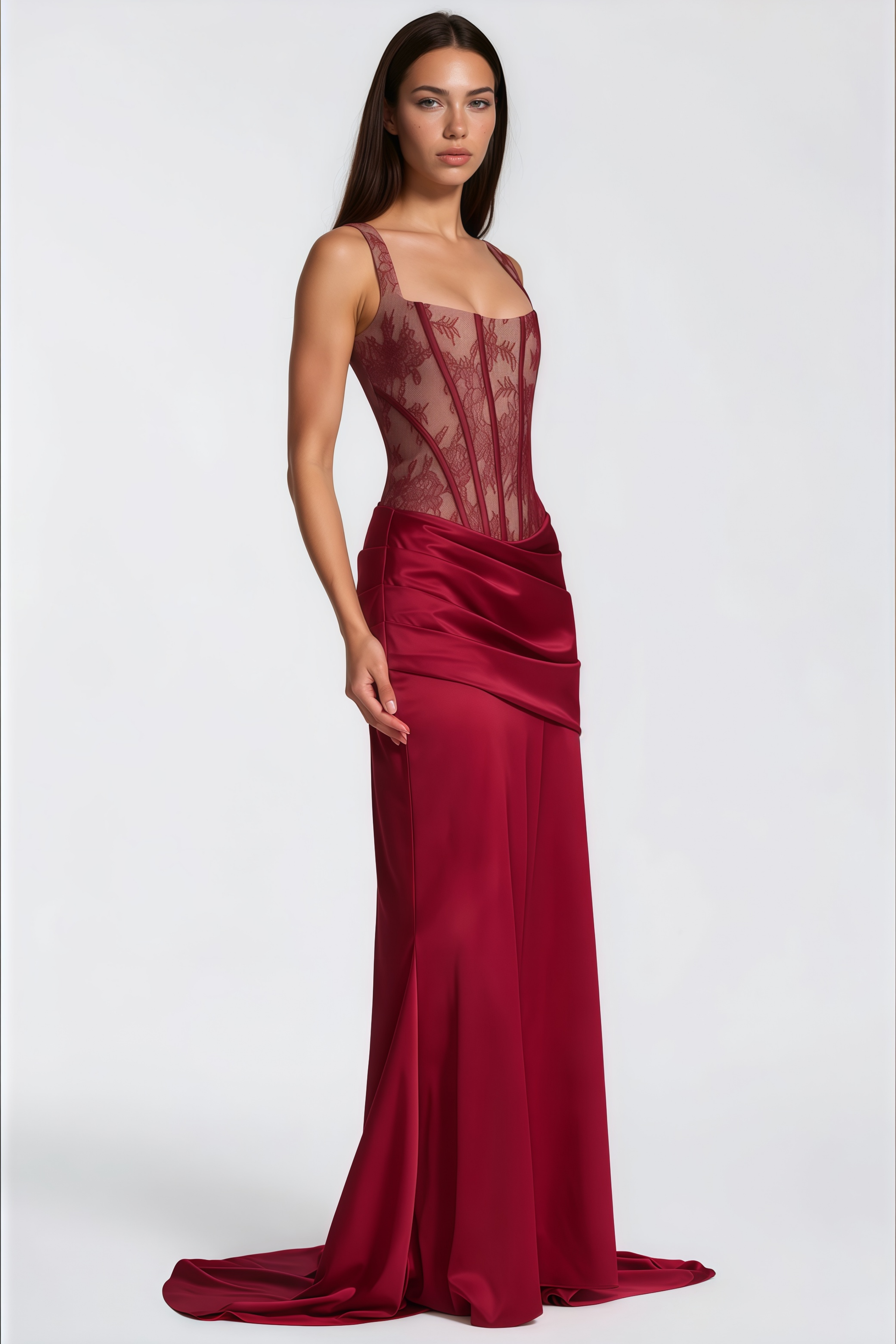 Olesya Red Lace Top & Ruched Skirt Set (Final Sale)