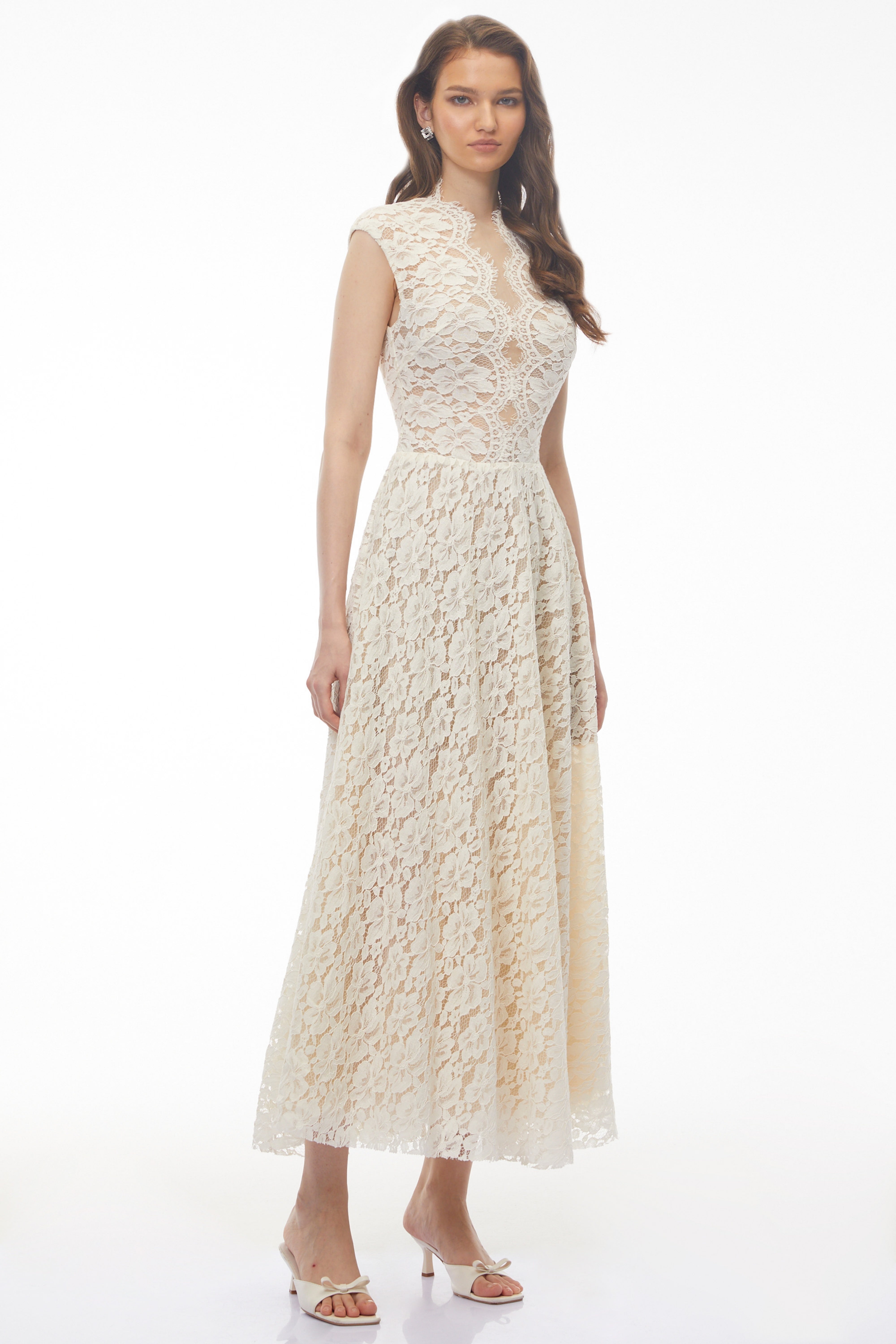 Oliana Ivory Lace Maxi Gown with Cap Sleeves (Final Sale-US Only)