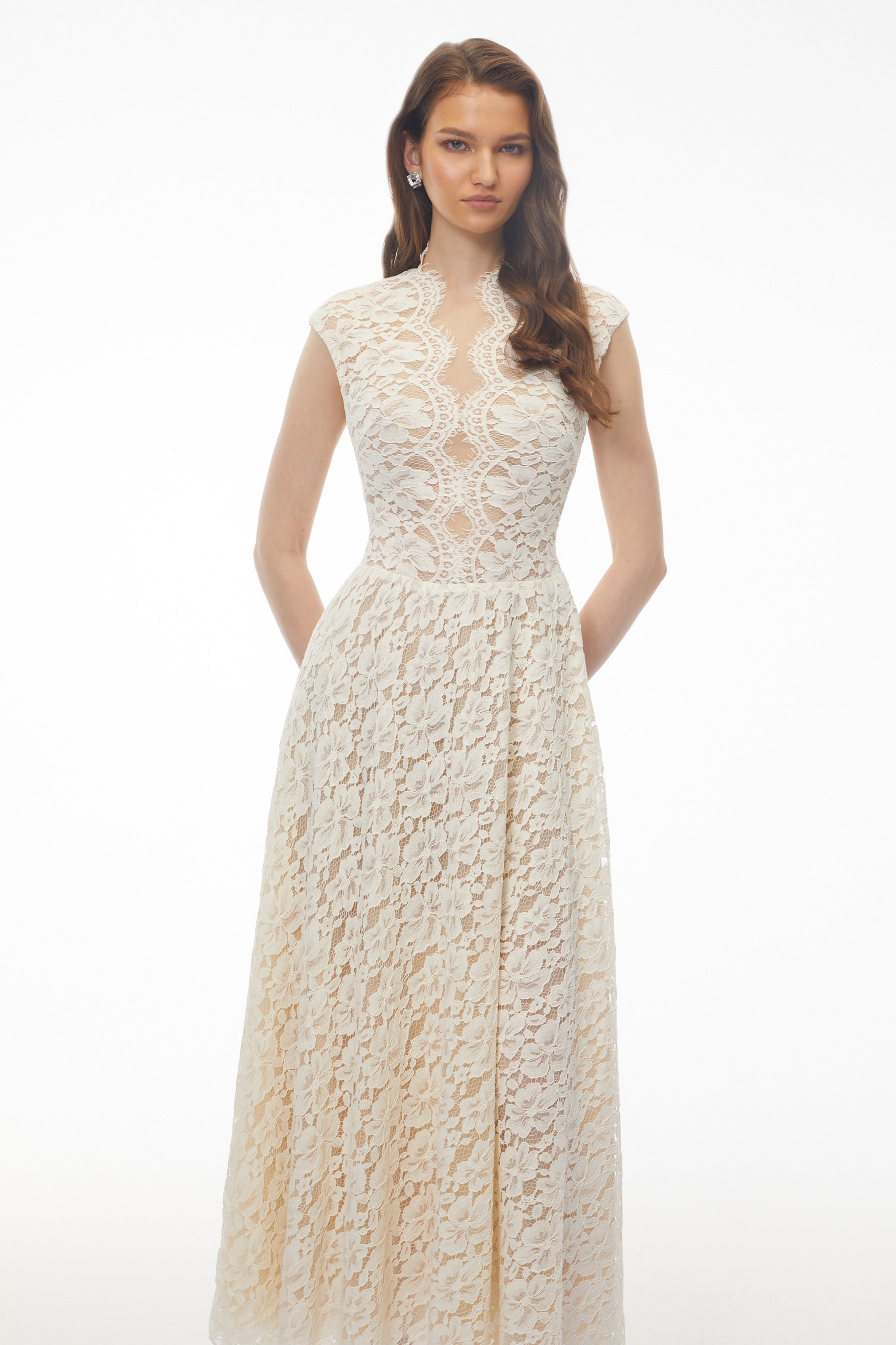 Oliana Ivory Lace Maxi Gown with Cap Sleeves (Final Sale-US Only)