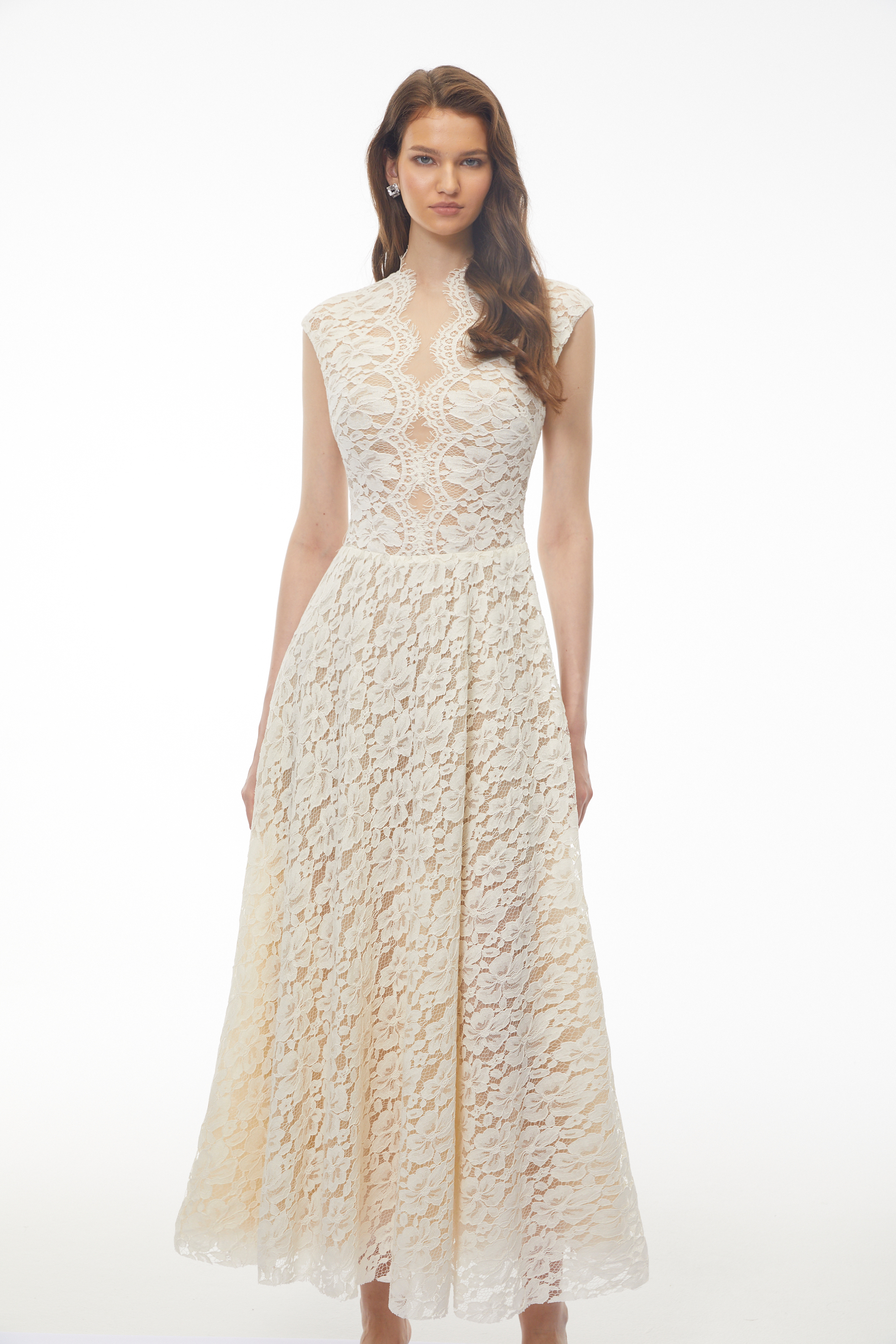 Oliana Ivory Lace Maxi Gown with Cap Sleeves (Final Sale-US Only)