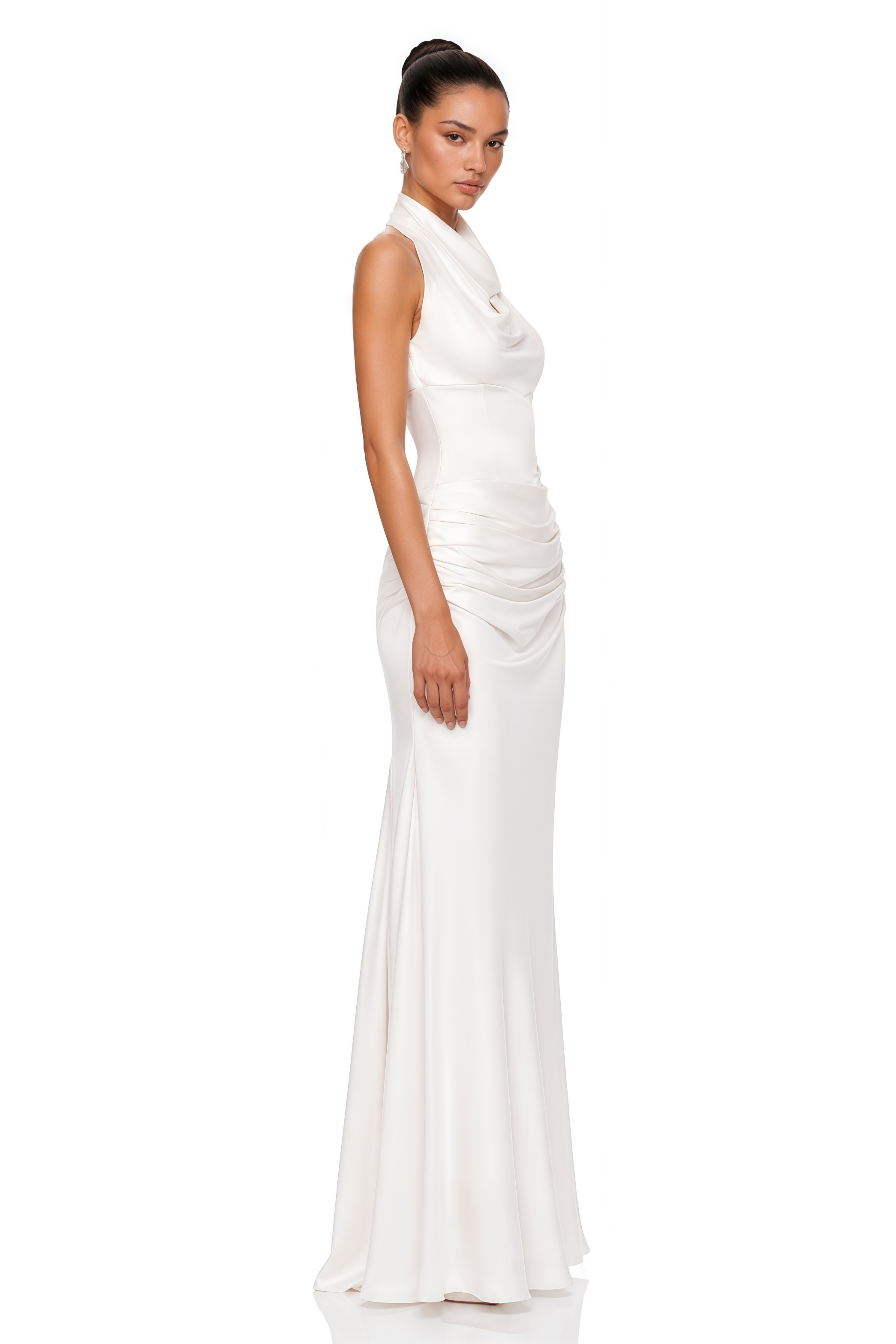 Olympia White Draped Halterneck Maxi Dress
