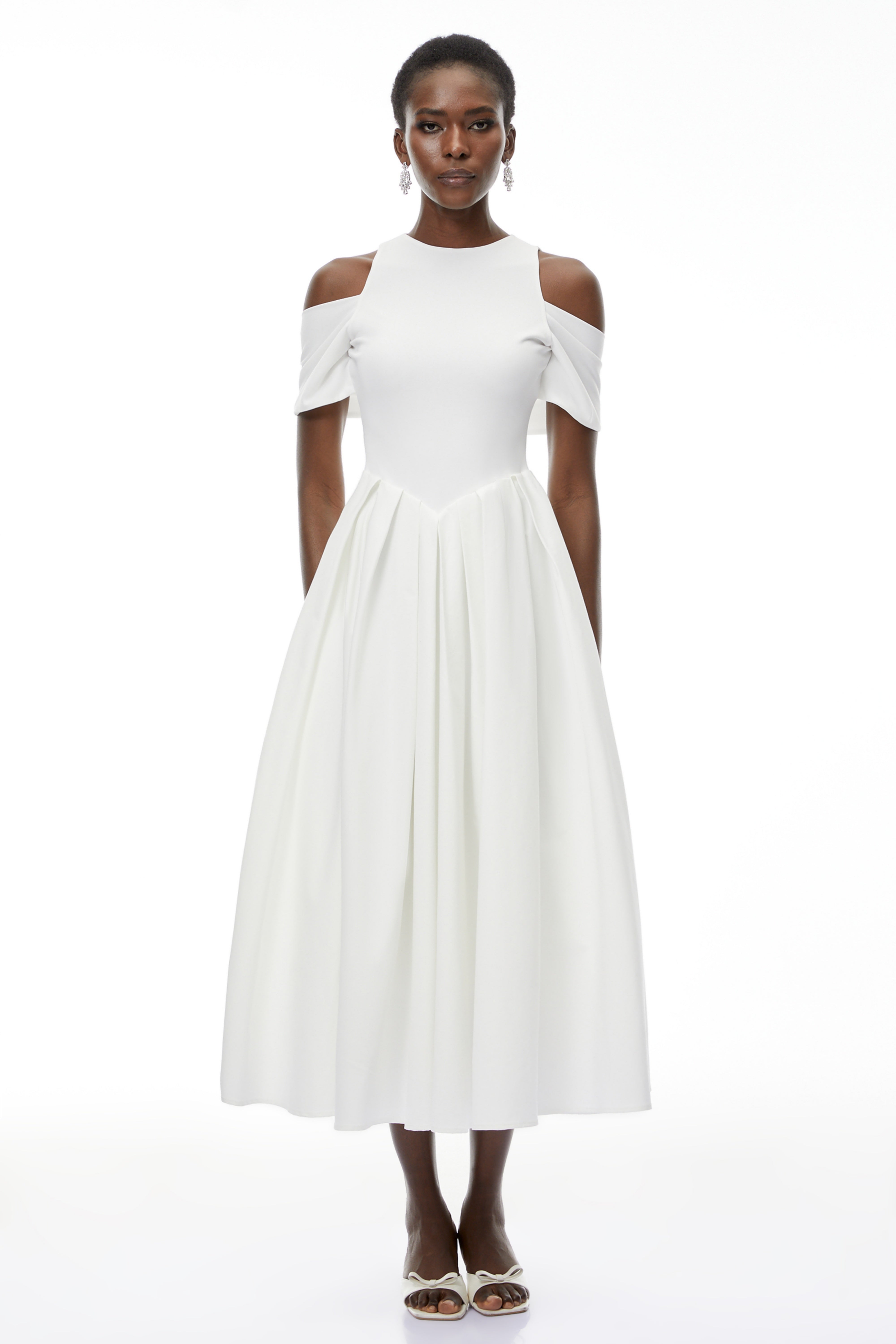 Ophelia White Pleated Midi Dress with Self-tie (Final Sale)