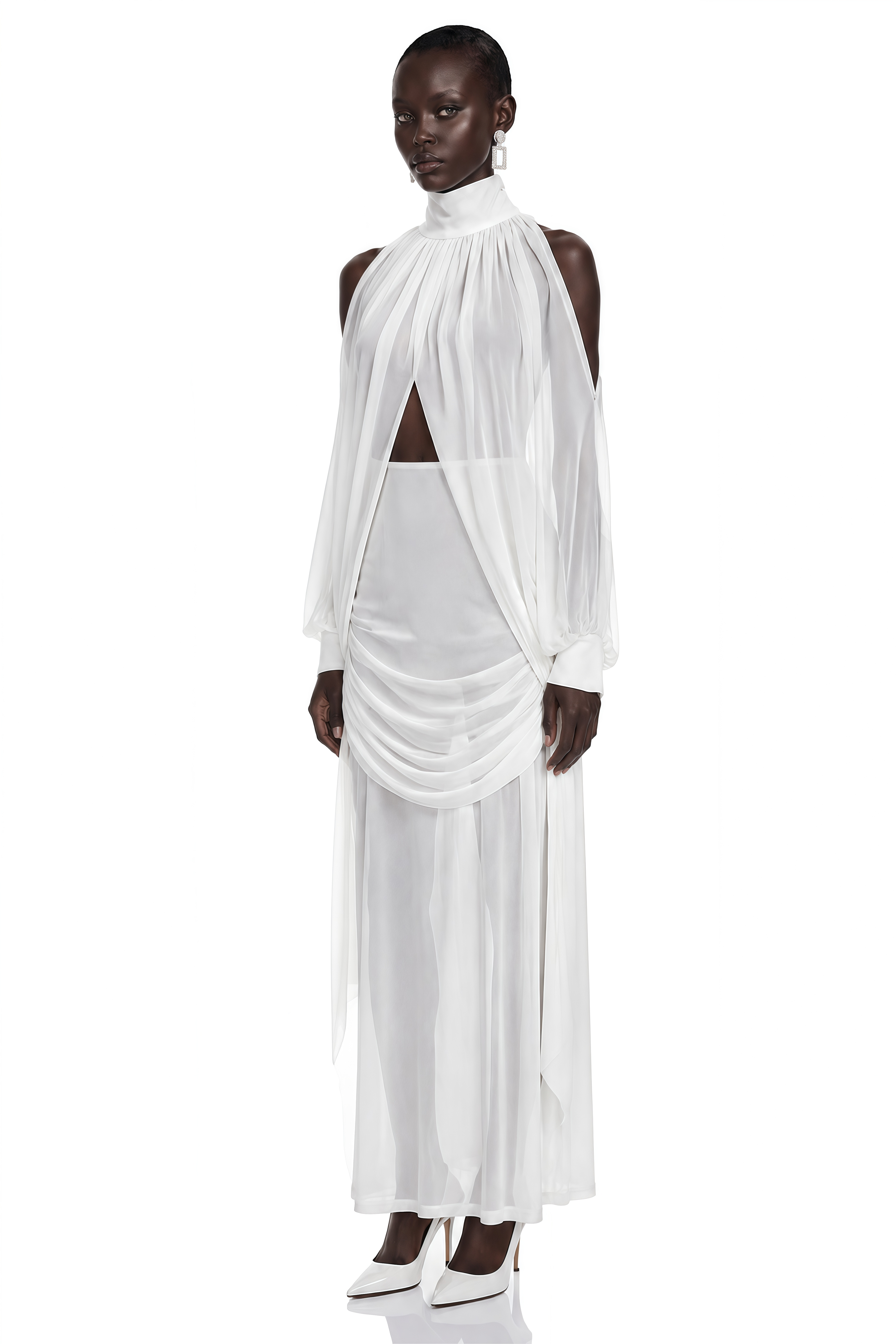 Ophelia White Turtleneck Ruched Top & Skirt Set