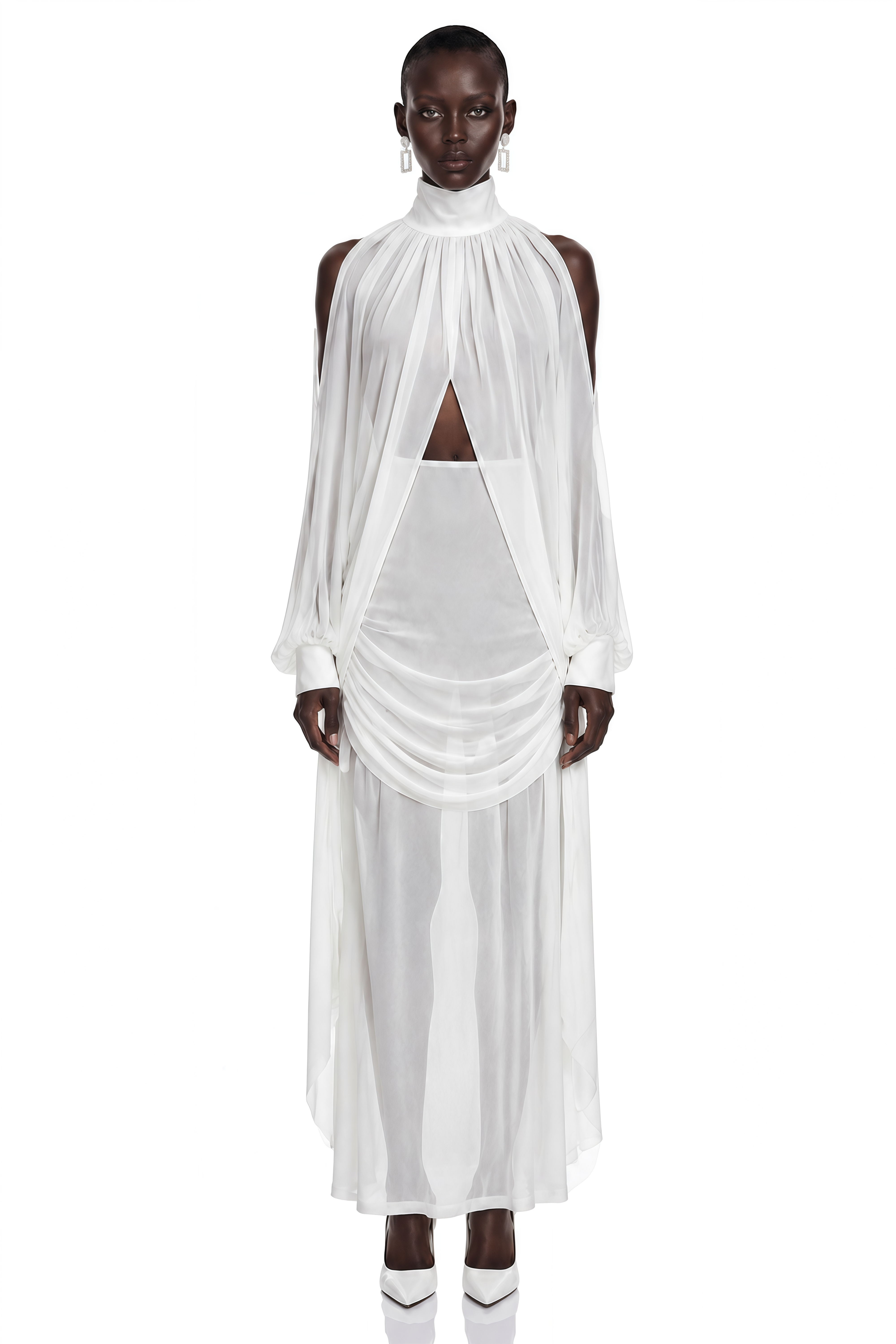 Ophelia White Turtleneck Ruched Top & Skirt Set