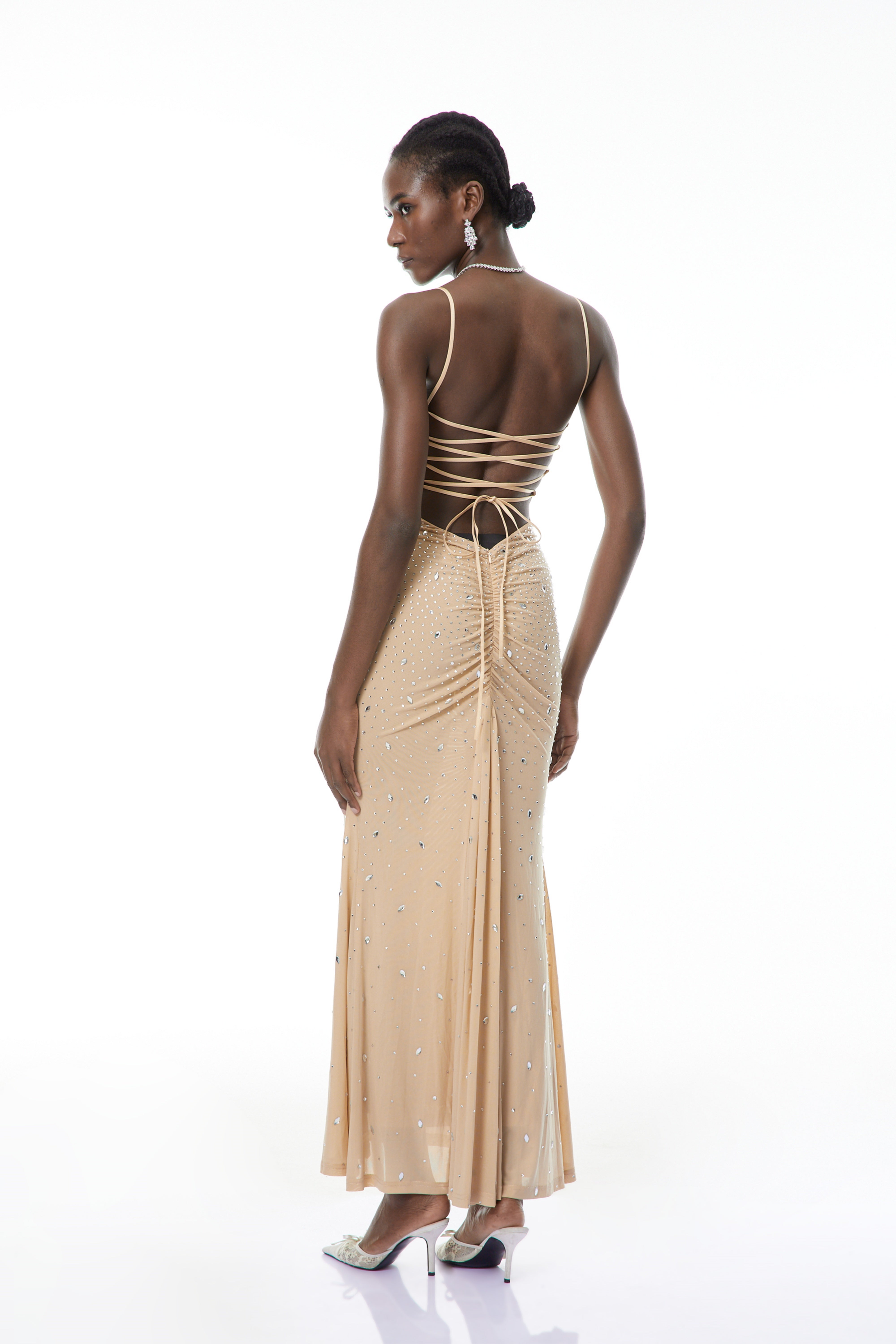 Ottilie Neutral Open Back Embellished Maxi Dress (Final Sale)