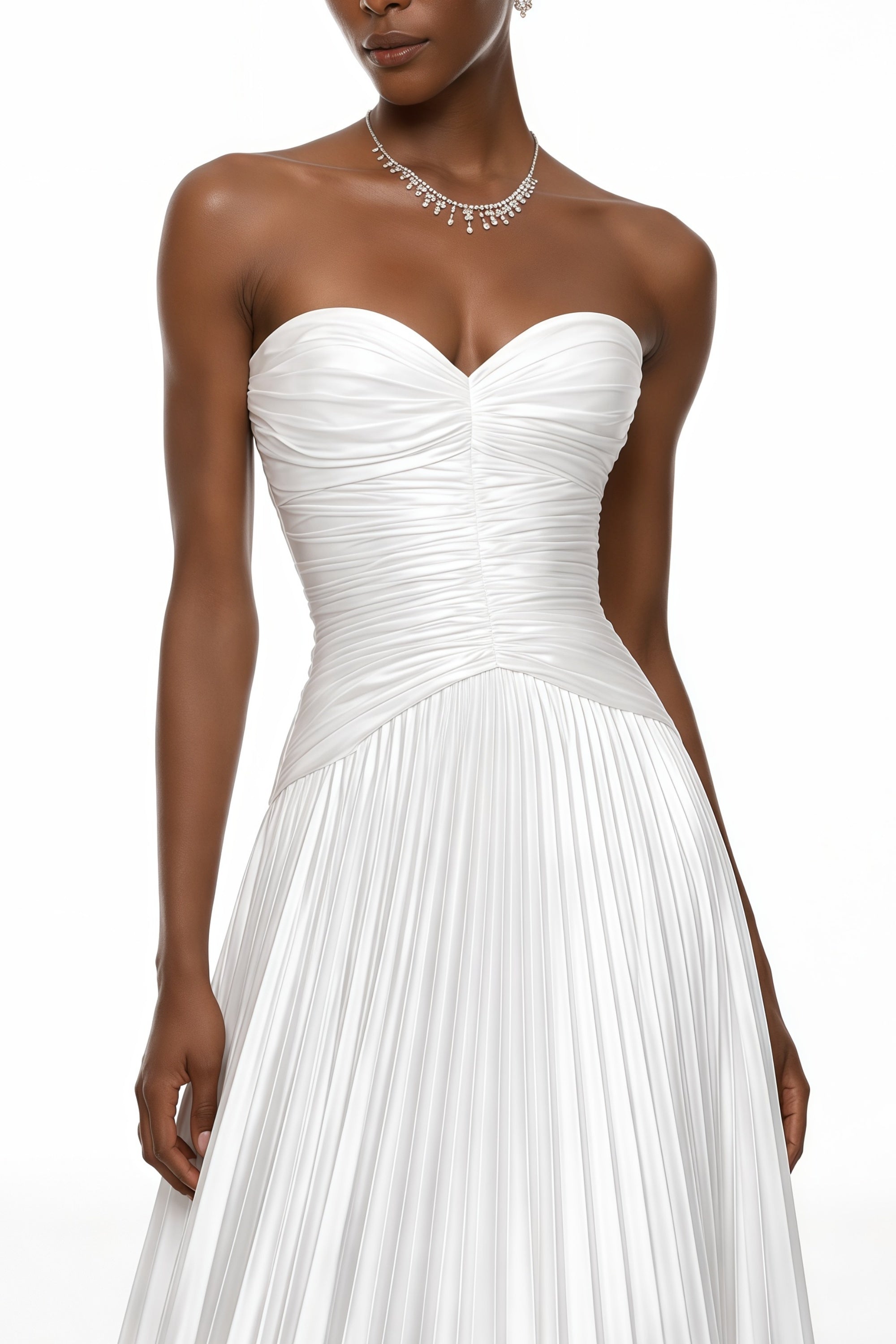 White Pleated Glossy Maxi Dress & Cape