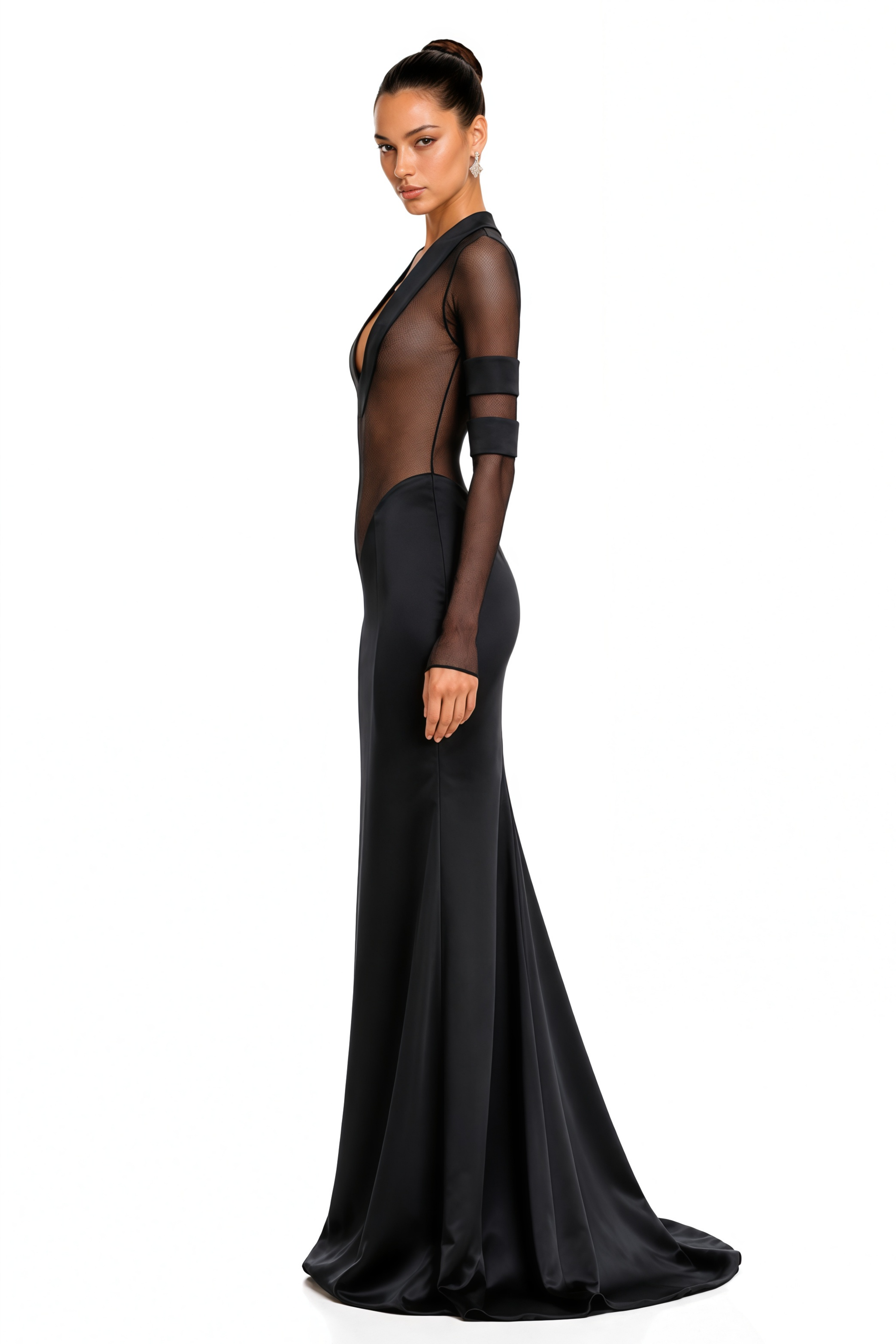 Panagiota Black Mesh-Panel Gown