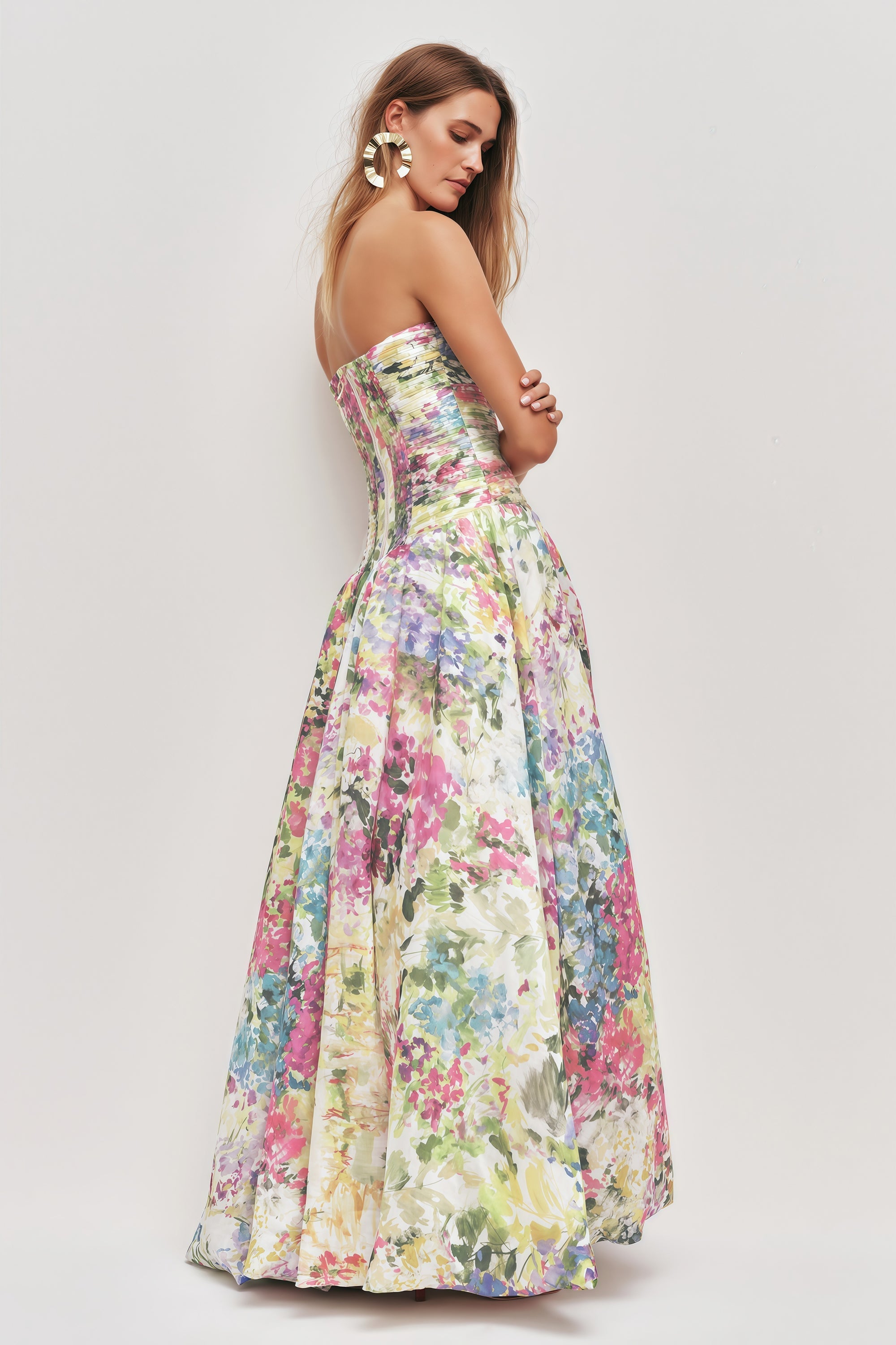 Floral Print Pleated Maxi Dress